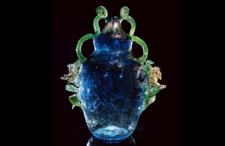  Dale Chihuly,  Translucent Cerulean&nbsp;Putti Venetian&nbsp;with Green Coils  (1993, glass, 24 x 21 x 14 inches), DC.15 