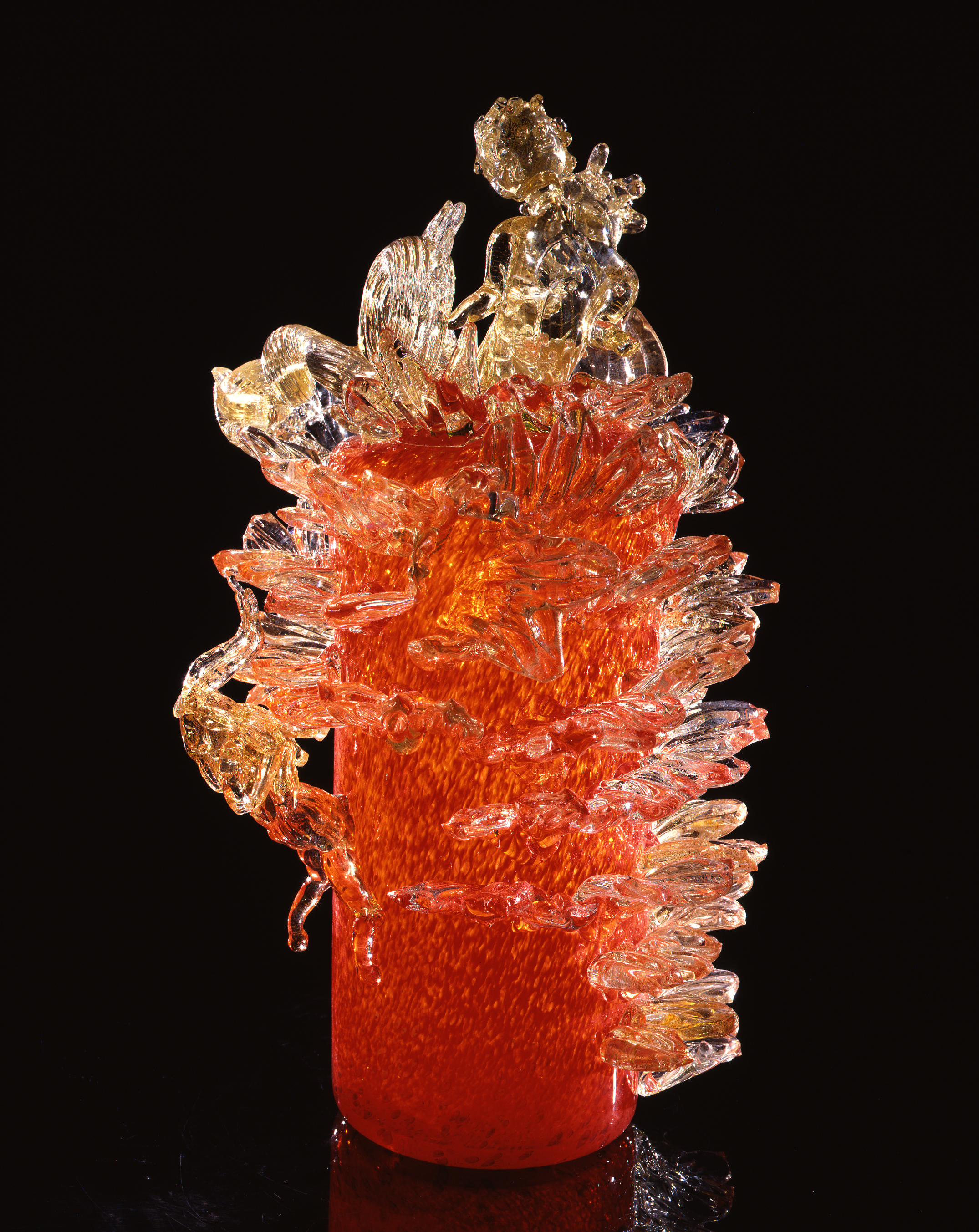  Dale Chihuly,&nbsp; Ruby Red Putti Venetian with Gilt Ram and Twin Headed Dragon&nbsp; (1994, glass, 20 x 12 x 12 inches) 