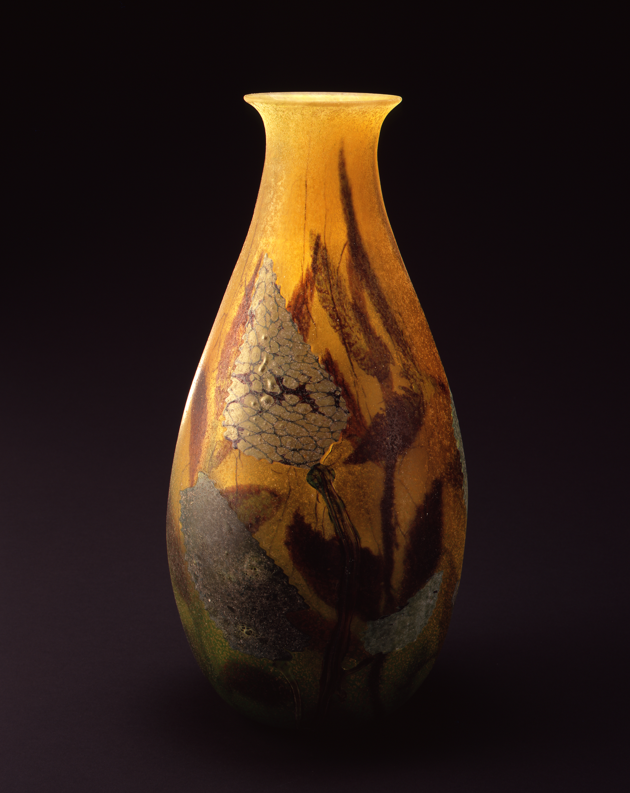 William Morris, Vase with Leaf Forms (2004, glass, 18 3/4 x 9 1/8 x 9 1/4 inches), WM.25