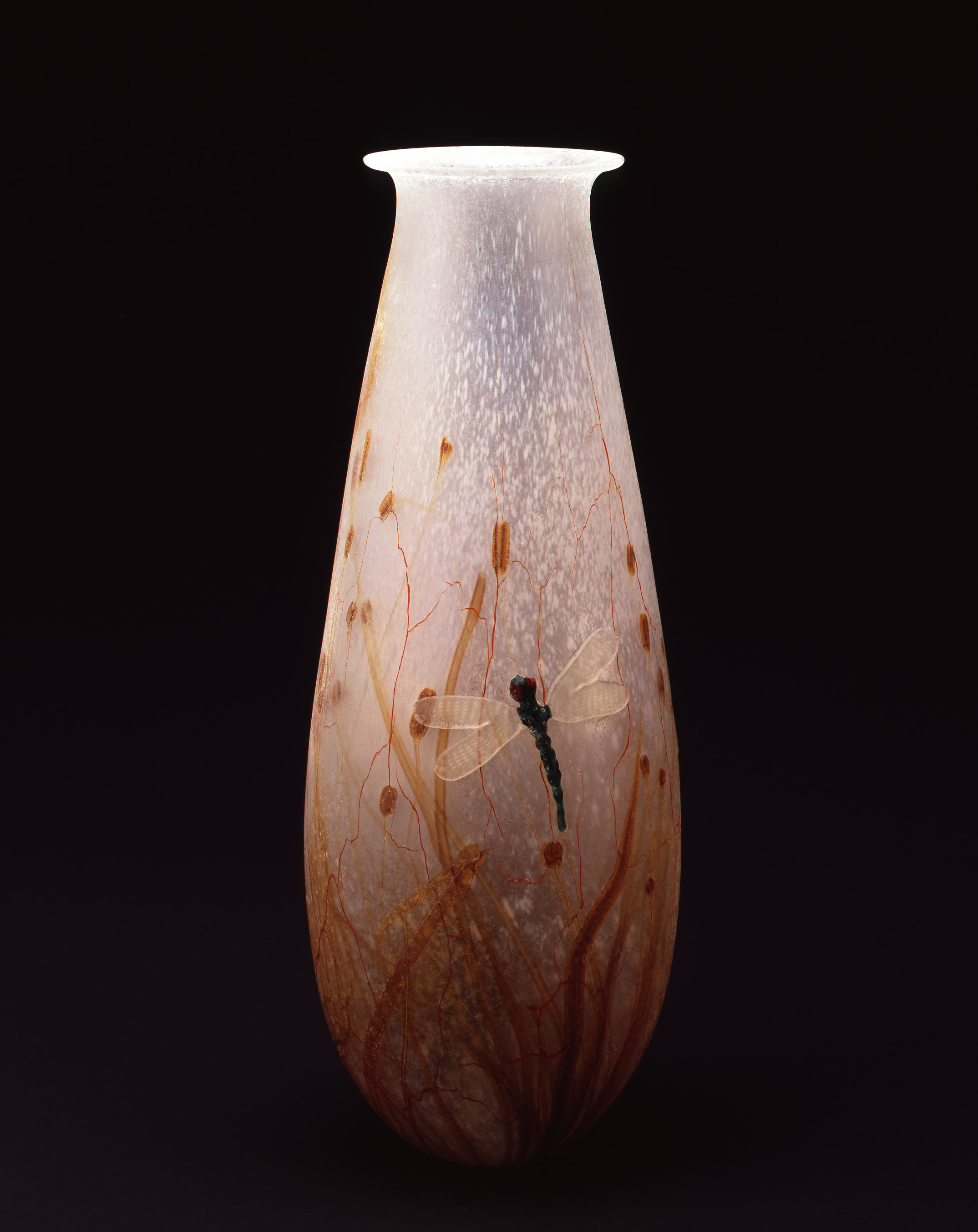 William Morris, Vase with Dragonfly and Grasses (2004, glass, 21 1/4 x 7 3/4 x 7 3/4 inches), WM.34