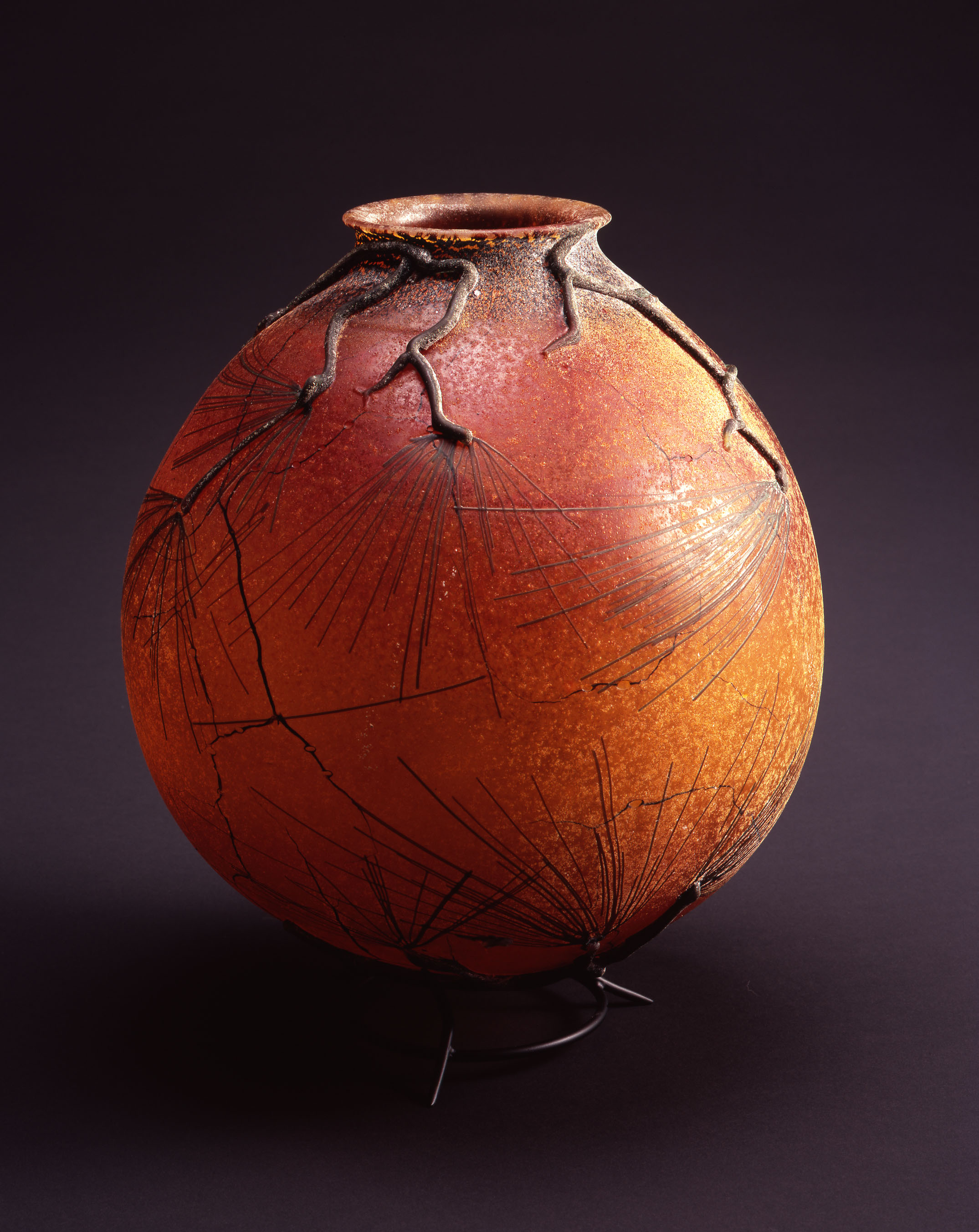  William Morris,&nbsp; Globe Vessel with Ponderosa Pine Boughs,&nbsp; (2004, glass, 14 1/8 x 12 x 12 inches), WM.41 