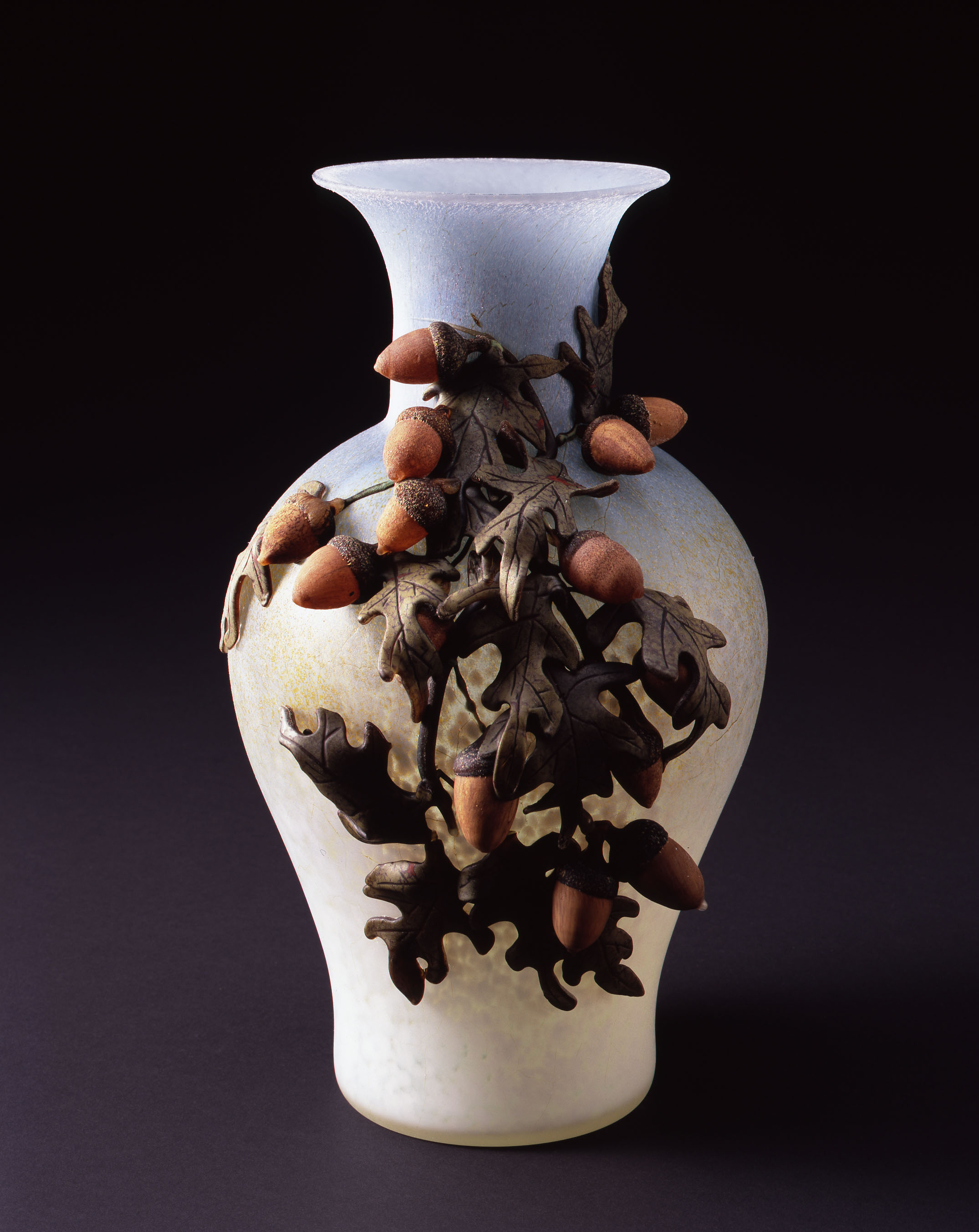 William Morris, Ice Blue Vase with Oak Leaves and Acorns (2004, glass, 13 1/2 x 8 3/4 x 7 3/4 inches), WM.45