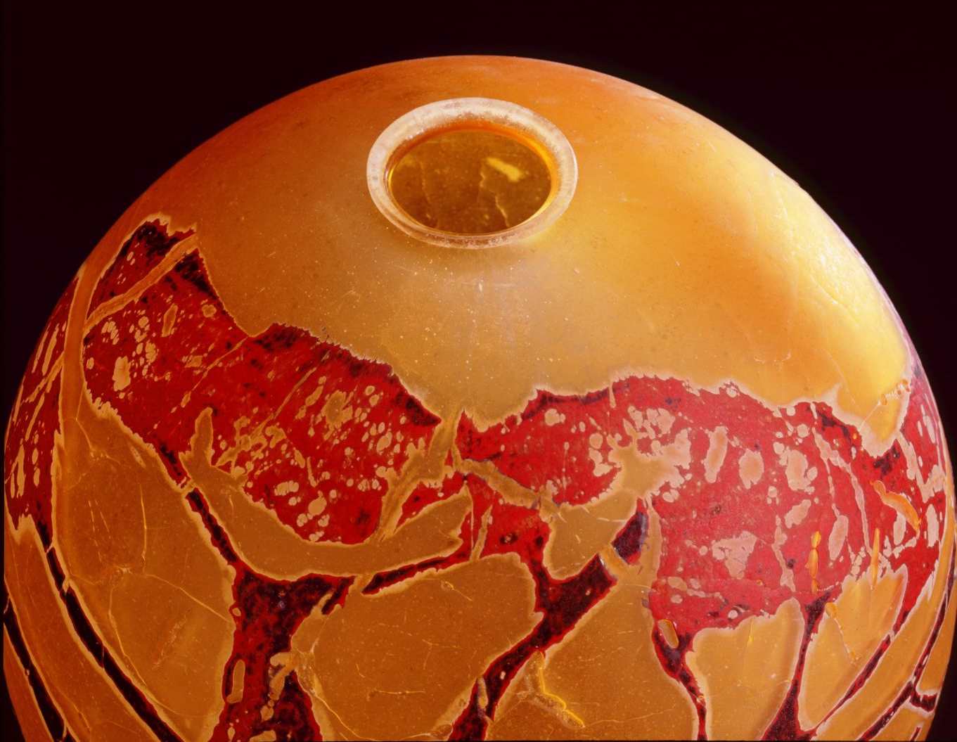  Detail - William Morris,&nbsp; Globe Vessel with Juniper Tree Form&nbsp; (2004, glass, 11 1/8 x 9 3/4 x 9 3/4 inches), WM.22 