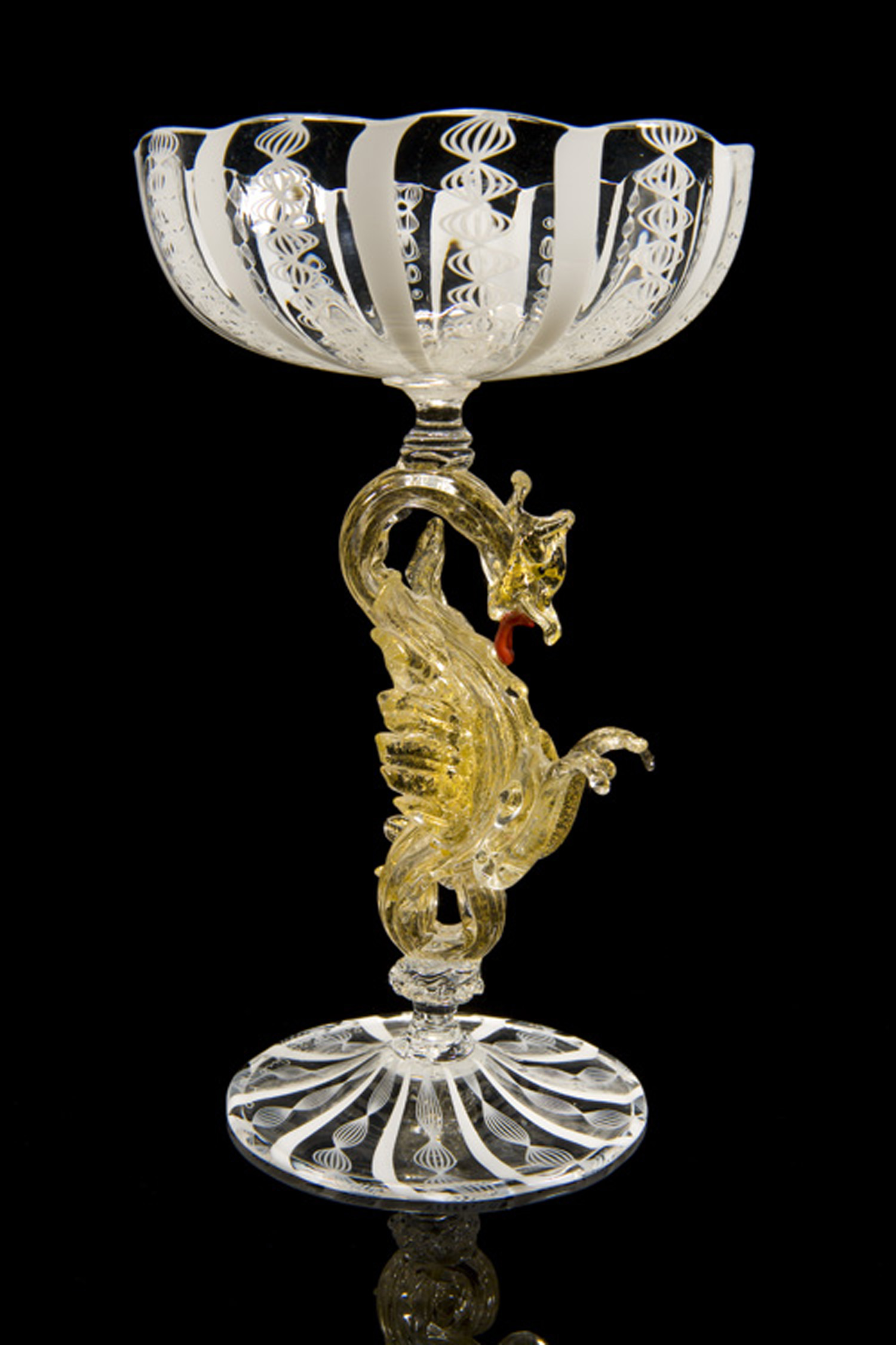  Lino Tagliapietra,  Dragon-Stem Goblet&nbsp; (1991-1994, glass and gold leaf,&nbsp;7 5/8 x 4 13/16 x 4 13/16), LT.1 