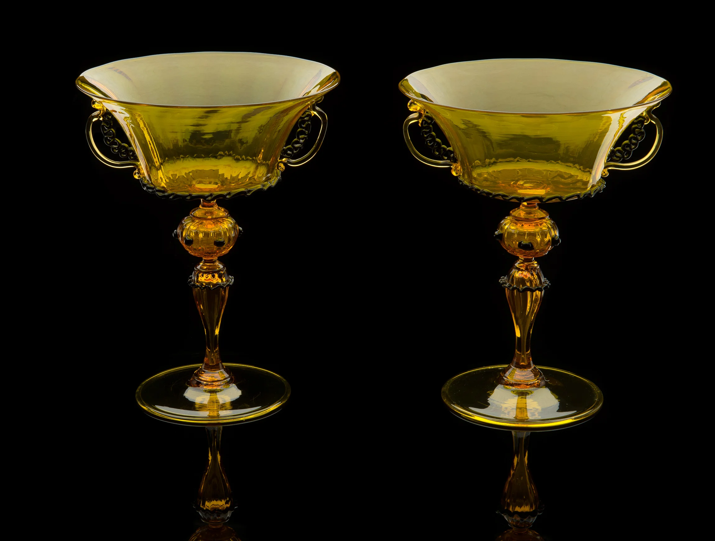 Salviati and Company, Pair of Black and Yellow Compotes (glass), VV.395.1-.2