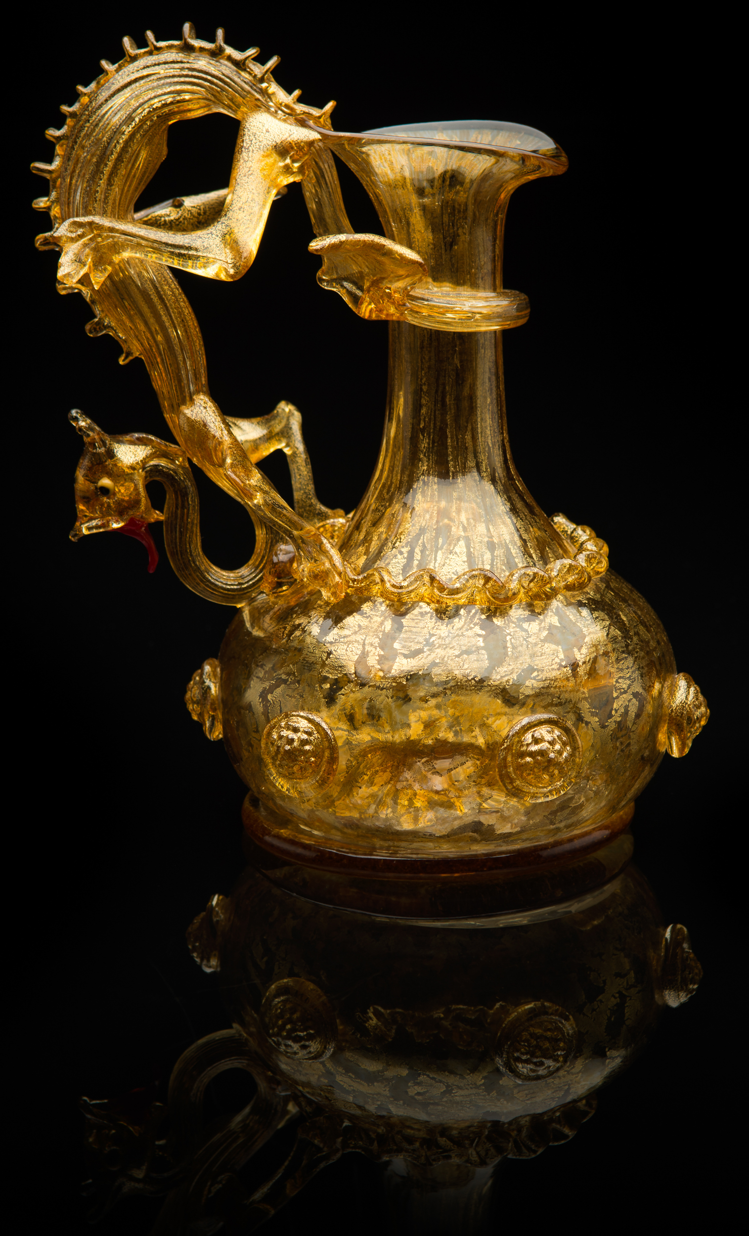  Unknown Venetian,&nbsp; Amber Aventurine Dragon Ewer&nbsp; (glass), VV.431 