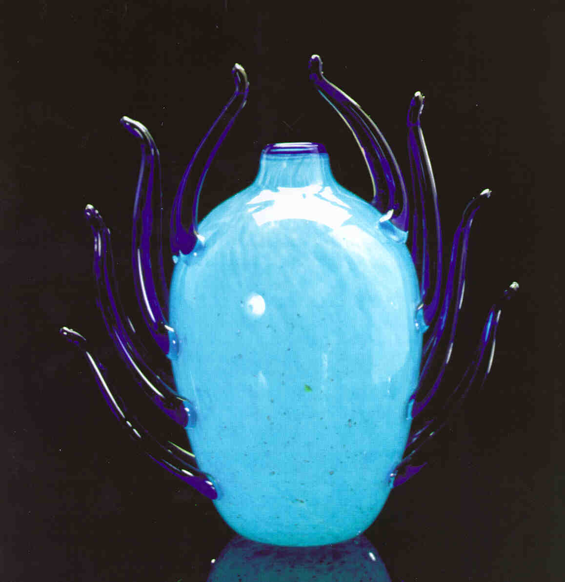  Dale Chihuly,&nbsp; Marbled Sky Blue Piccolo Venetian with Cobalt Blue Handles &nbsp;(1994, glass, 10 x 9 x 5 inches) 