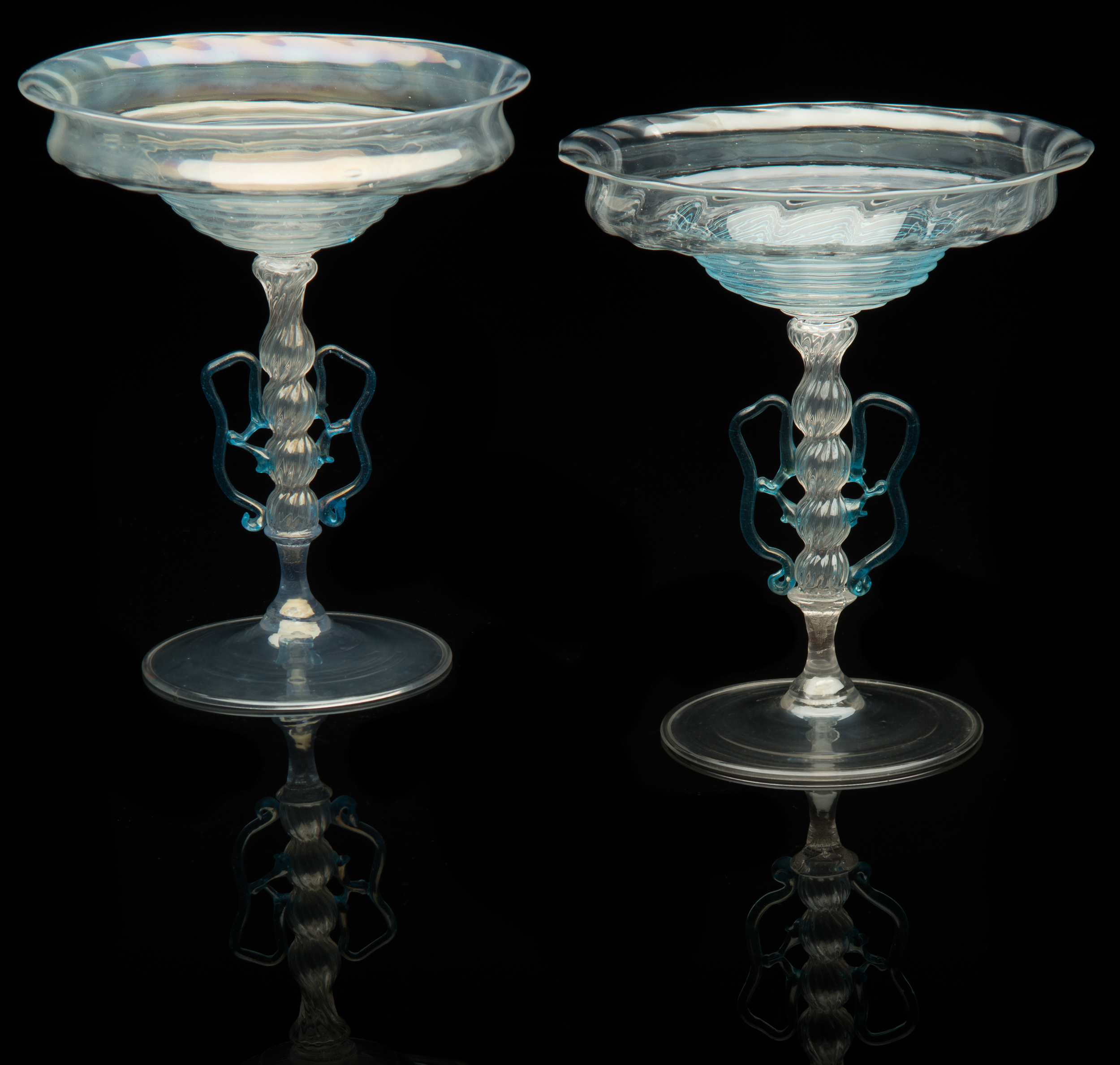  Salviati and Company,&nbsp; Blue Opalescent Tazza&nbsp; (1866-1875, glass, 8 inches), VV.566;&nbsp; Opalescent Blue Tazza,&nbsp; (1866-1875, glass,&nbsp;7 5/16 inches), VV.560 