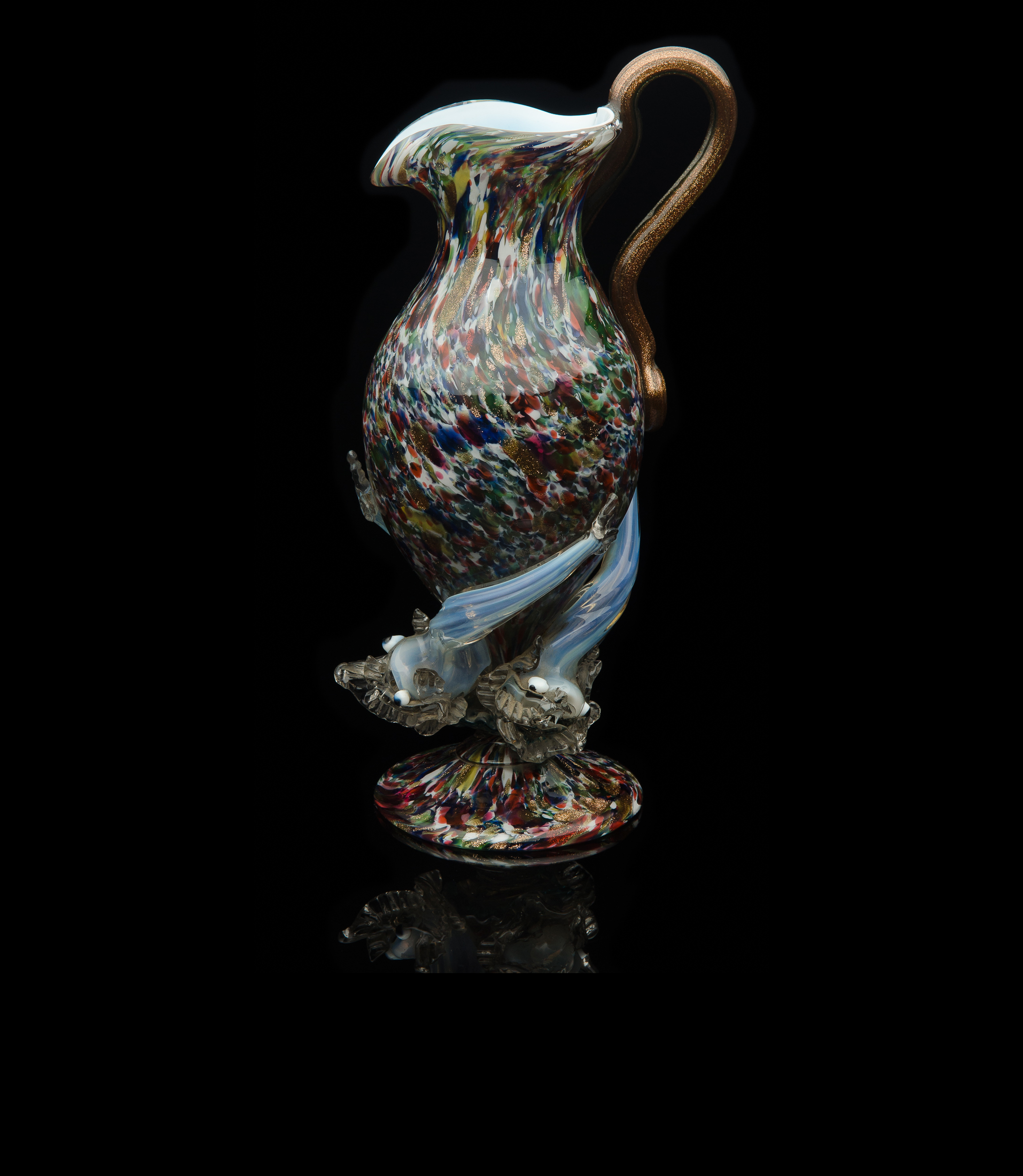  Salviati and Company,&nbsp; Multi-colored Pitcher with Serpent Handle and Three Opal Dolphins&nbsp; (circa 1875, glass), VV.207 