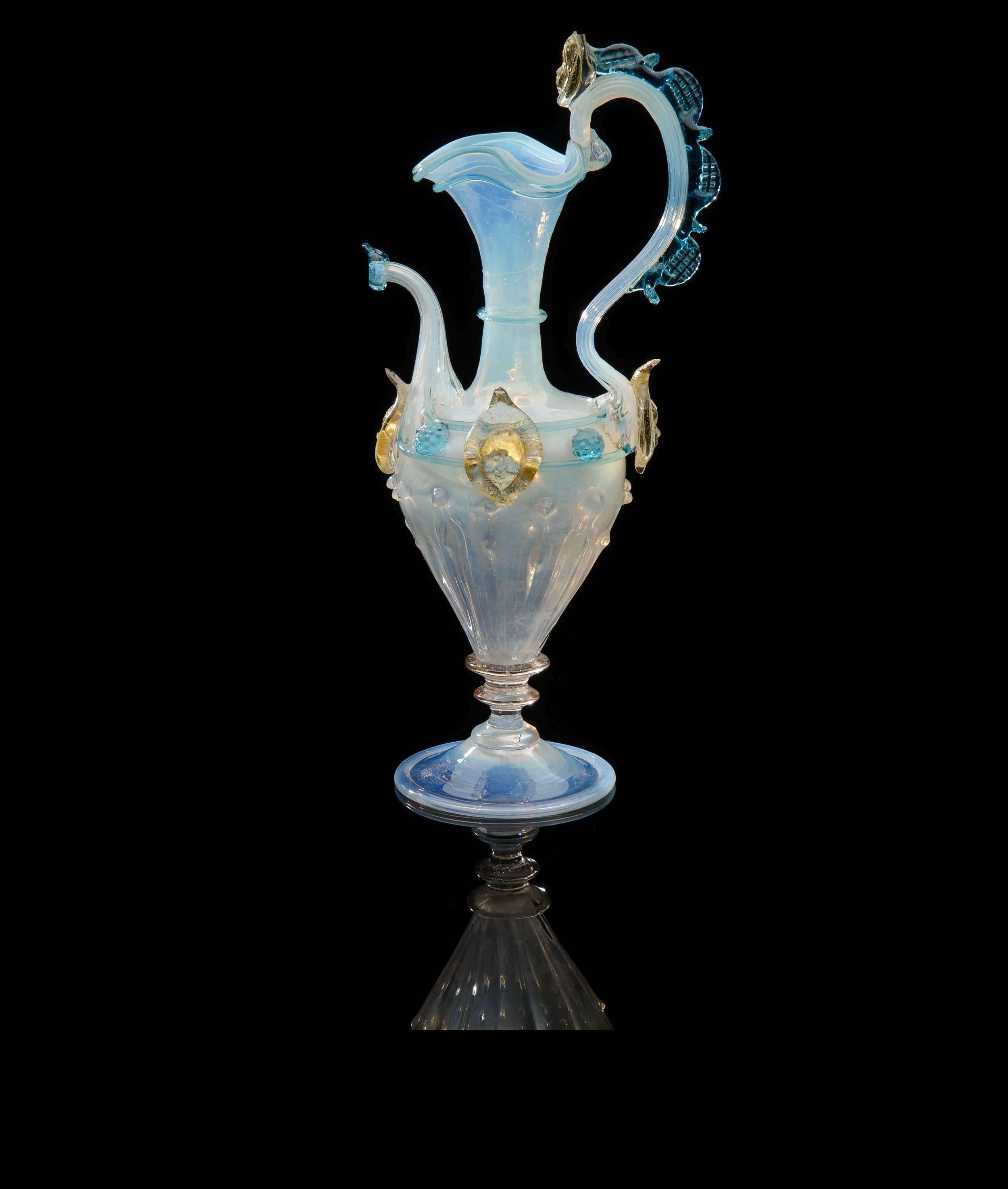  Salviati and Company,&nbsp; Opal Ewer with Applied Putti and Blue Prunts&nbsp; (glass), VV.272 