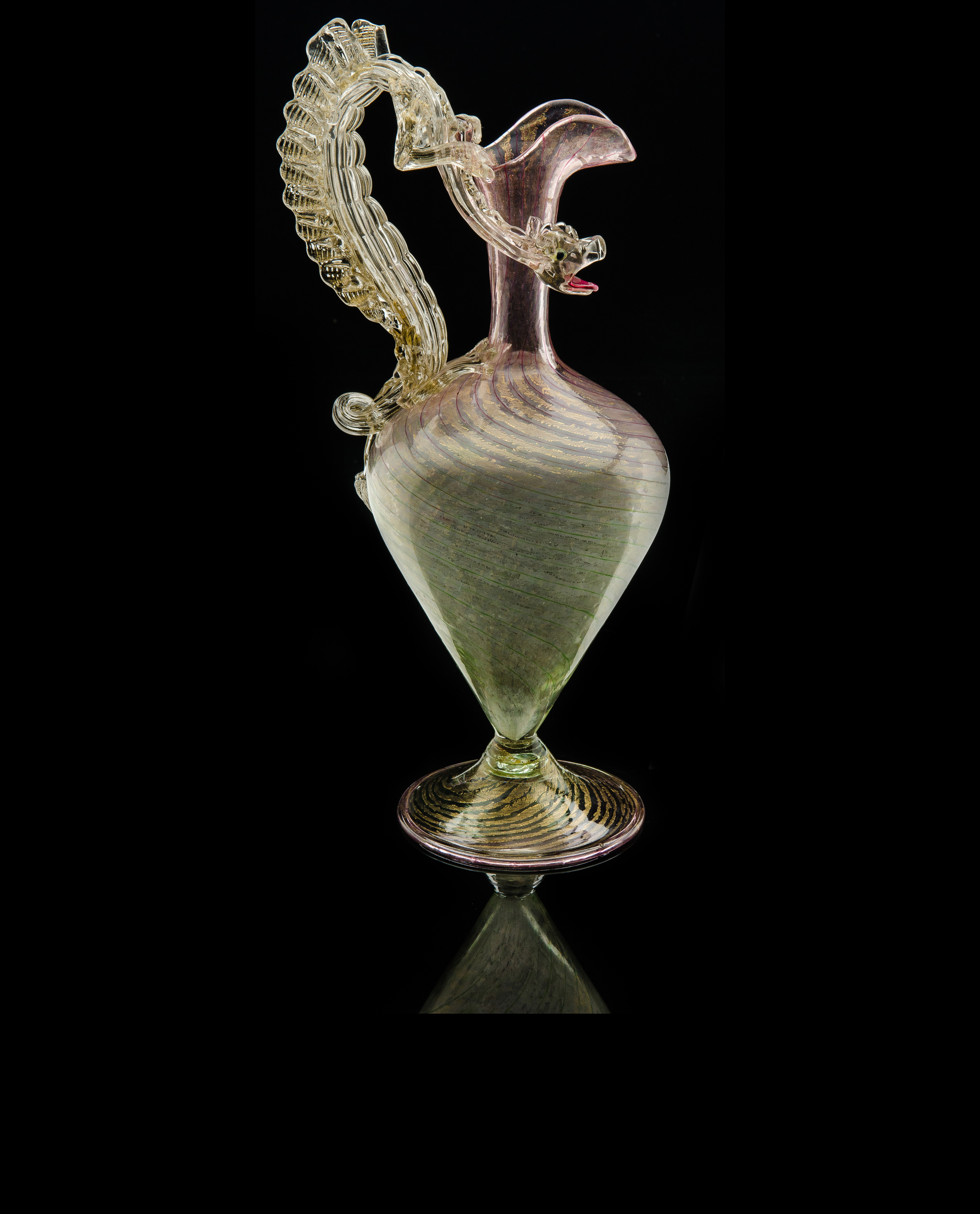  Salviati and Company,&nbsp; Pink and Green Pitcher with Dragon Handle&nbsp; (circa 1890, glass), VV.268 