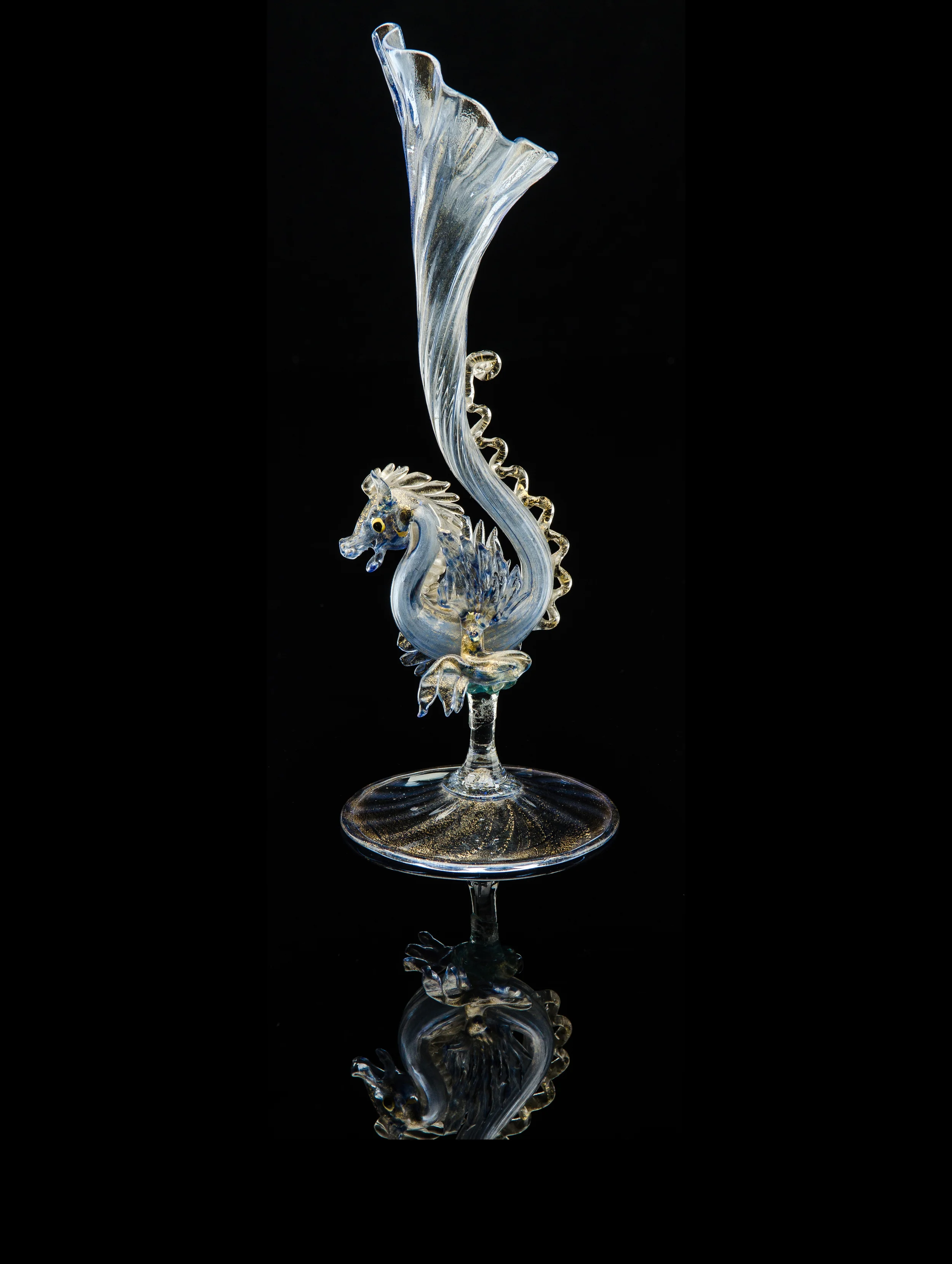 Salviati and Company, Blue Phoenix Form Bud Vase (glass, 11inches), VV.342