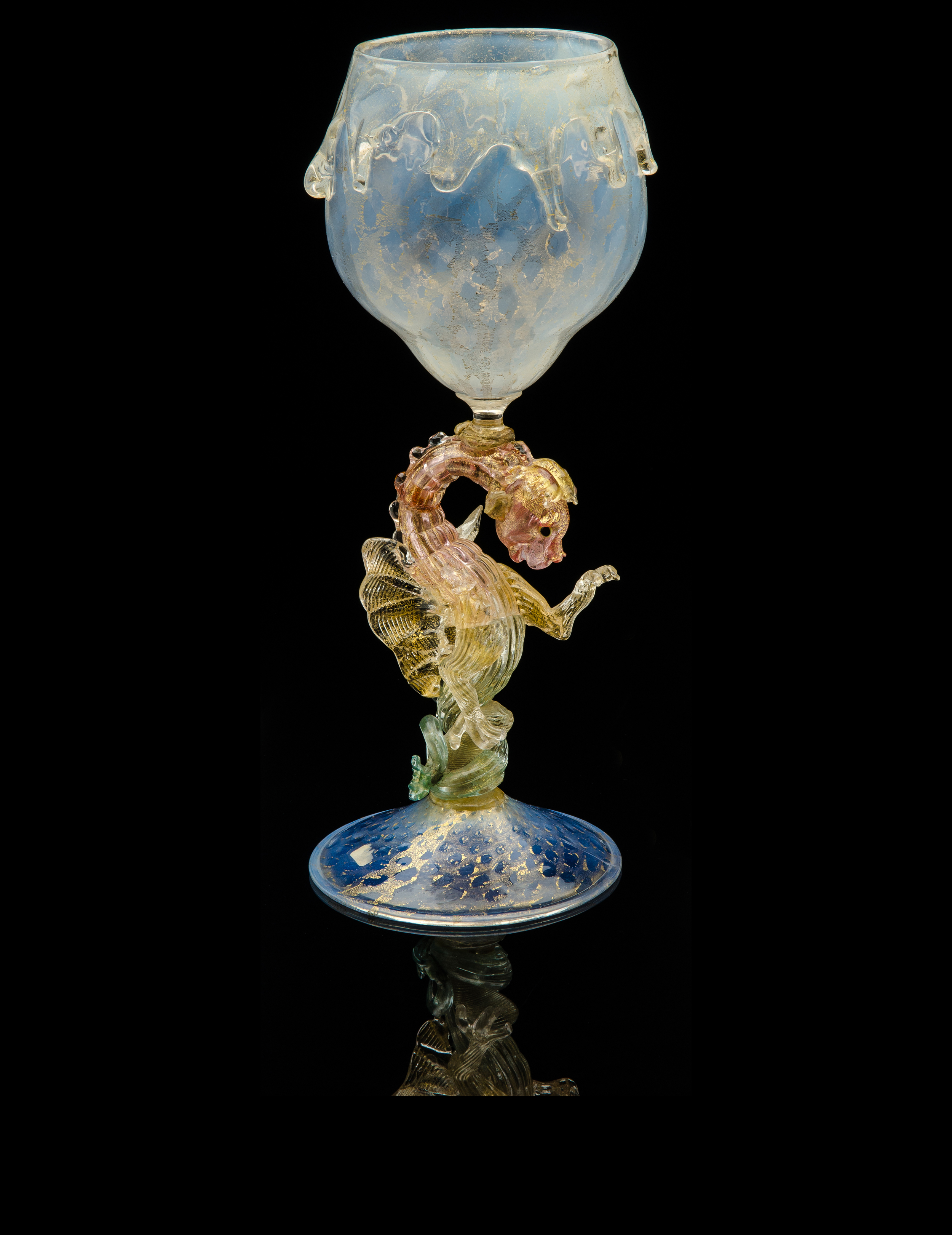  Salviati and Company,&nbsp; Opal and Aventurine Goblet with Dragon Stem&nbsp; (glass, 16 inches), VV.345 