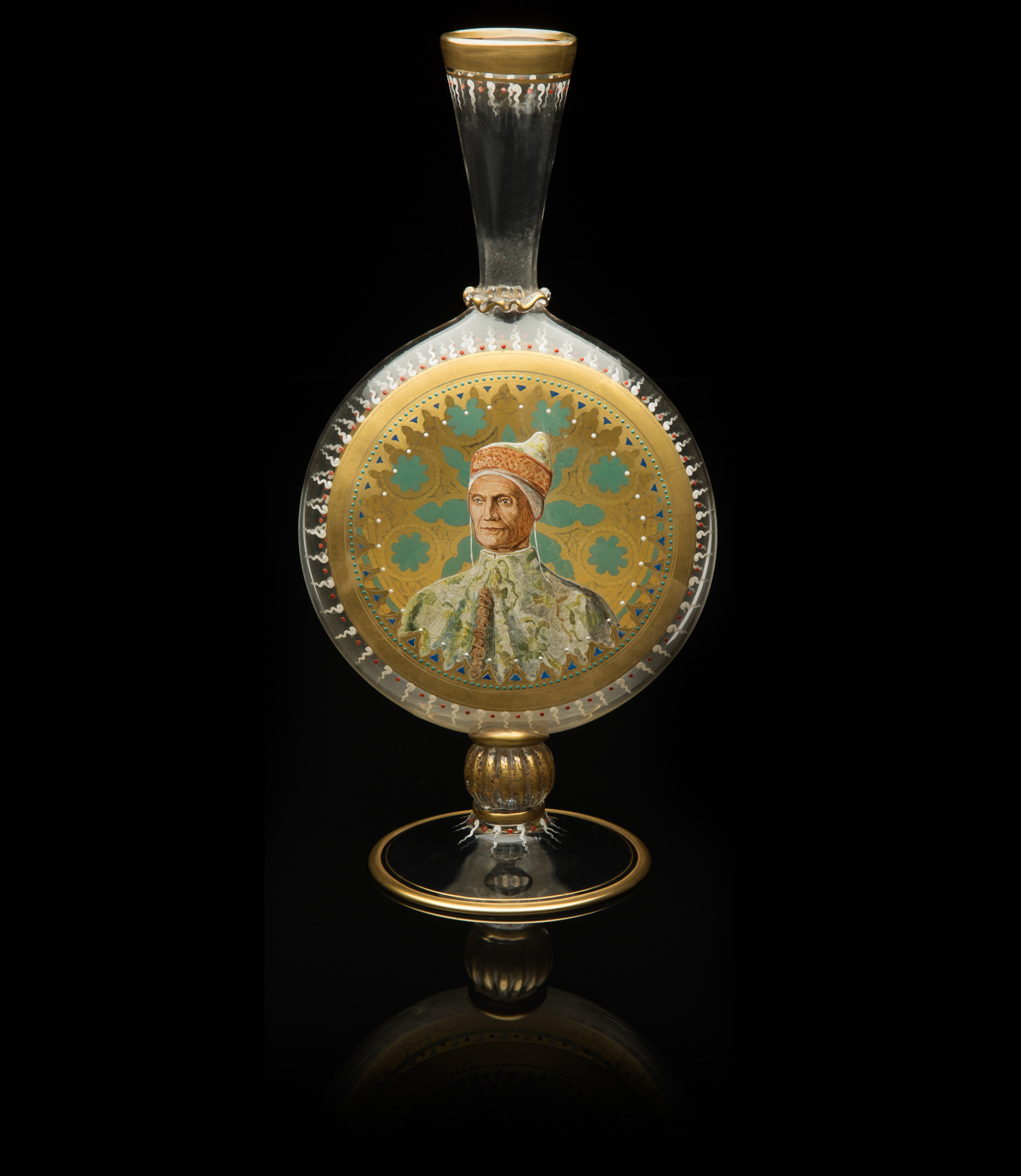  Unknown Ventian,&nbsp; Polychrome Enameled Pilgrim Flask &nbsp;(glass and&nbsp;gilding, 13 3/8 inches), VV.467 