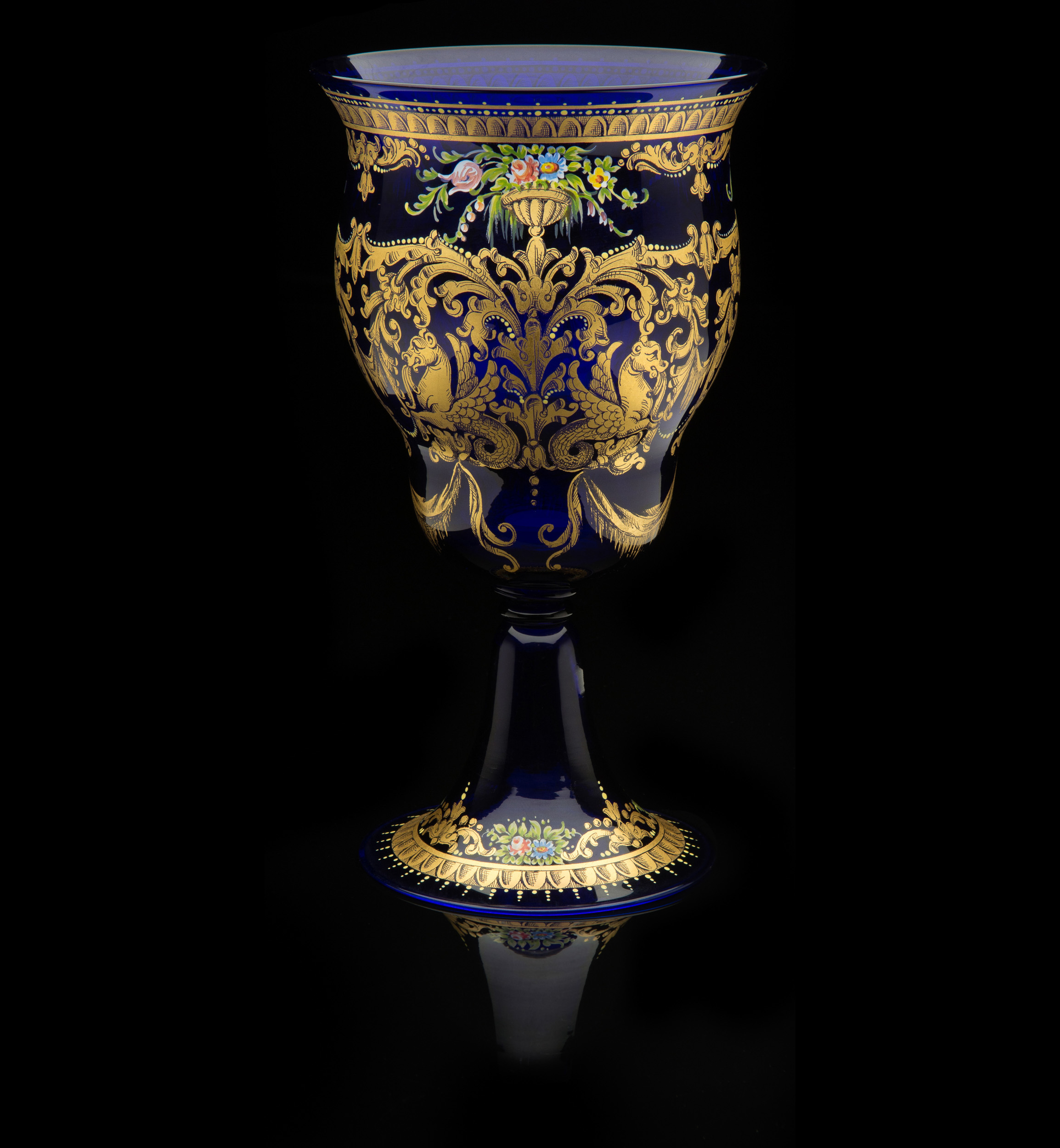  Francisco Toso Borella,&nbsp; Blue Enameled Vase with Blossoms &nbsp;(circa 1920, glass and enamel, 10 inches), VV.478 