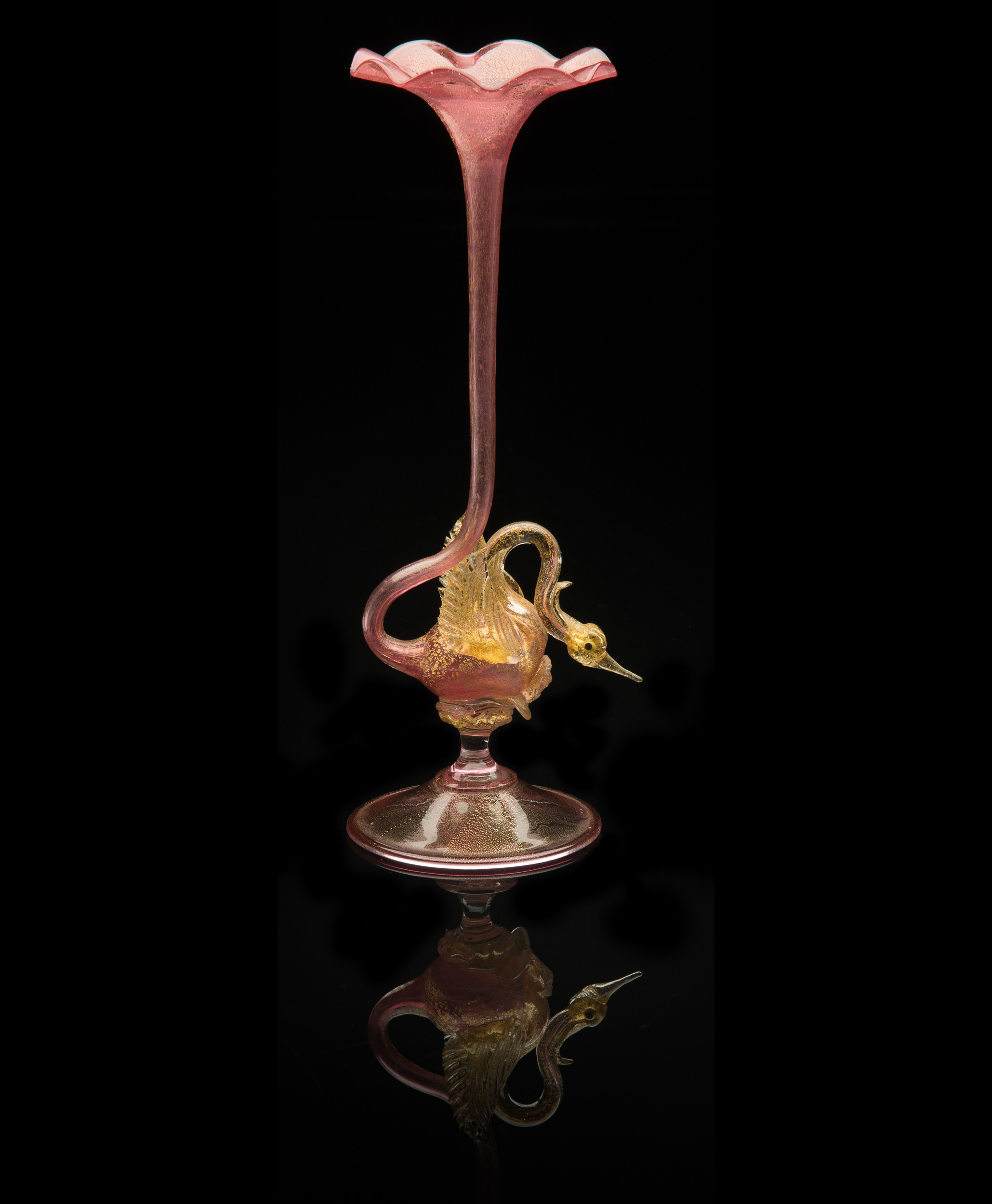  Unknown Venetian,&nbsp; Pink Bud Vase with Swan &nbsp;(circa 1900, glass, 10&nbsp;inches), VV.490 
