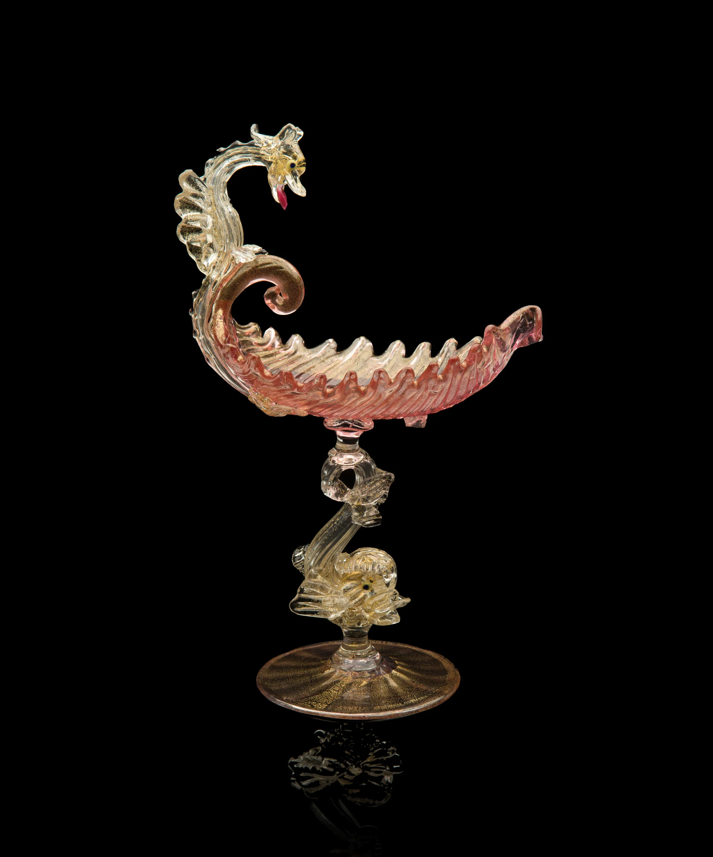 Unknown Venetian, Pink Dolphin Stem Dragon Tazza (glass), VV.429