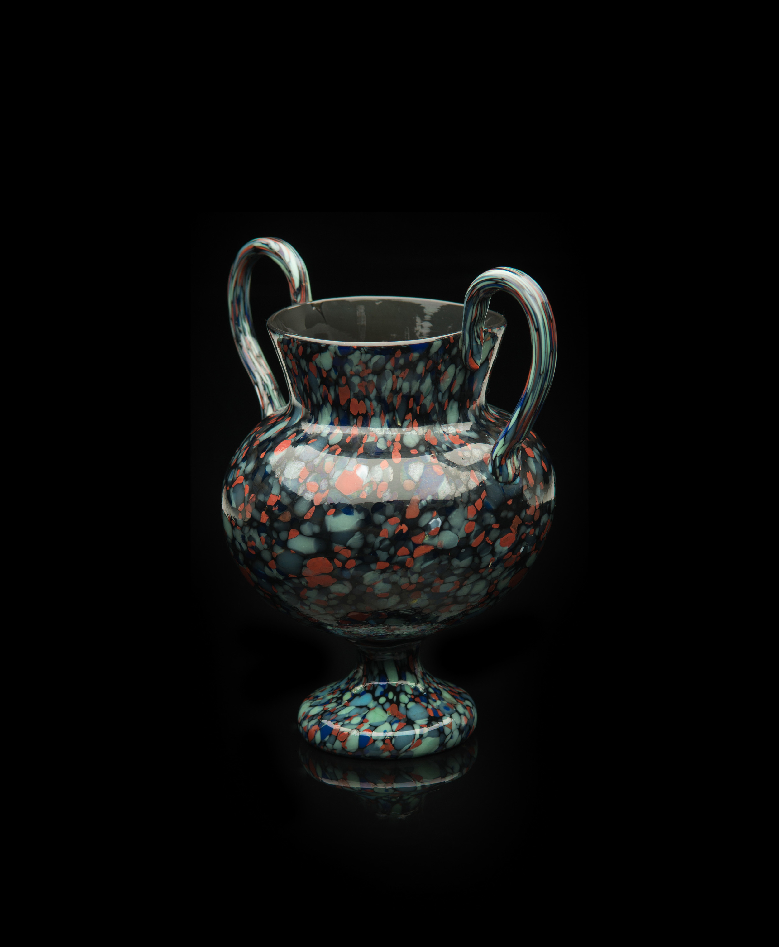  Francesco Ferro e Figlio,&nbsp; Vase with Applied Handles and Polychrome Inclusions&nbsp; (glass, 7 1/4 x 6 1/2 x 4 3/4&nbsp;inches), VV.535 