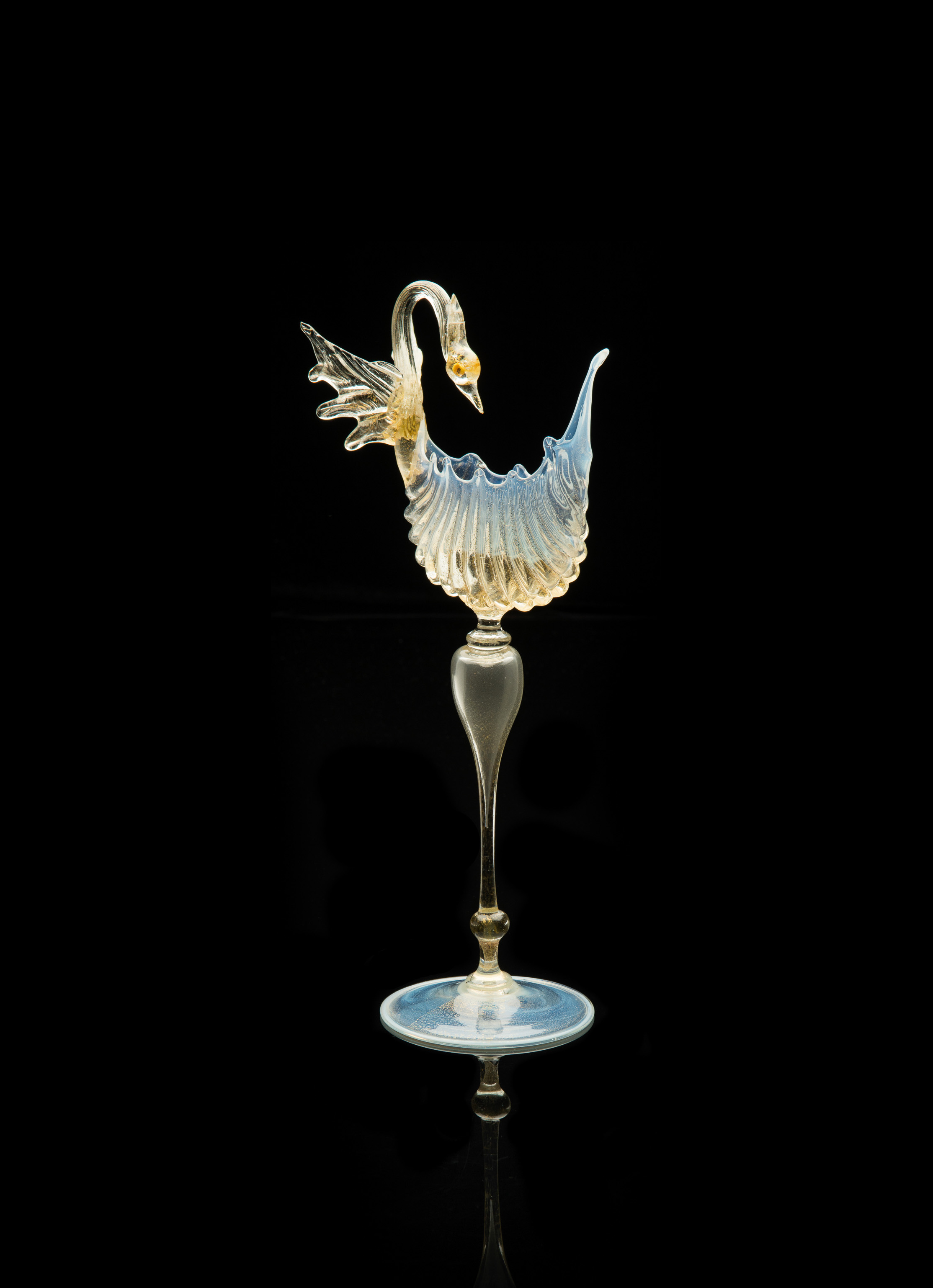  Salviati and Company,&nbsp; Scalloped Shell Vase with Swan&nbsp; (circa 1885, glass, 15 inches), VV.587 