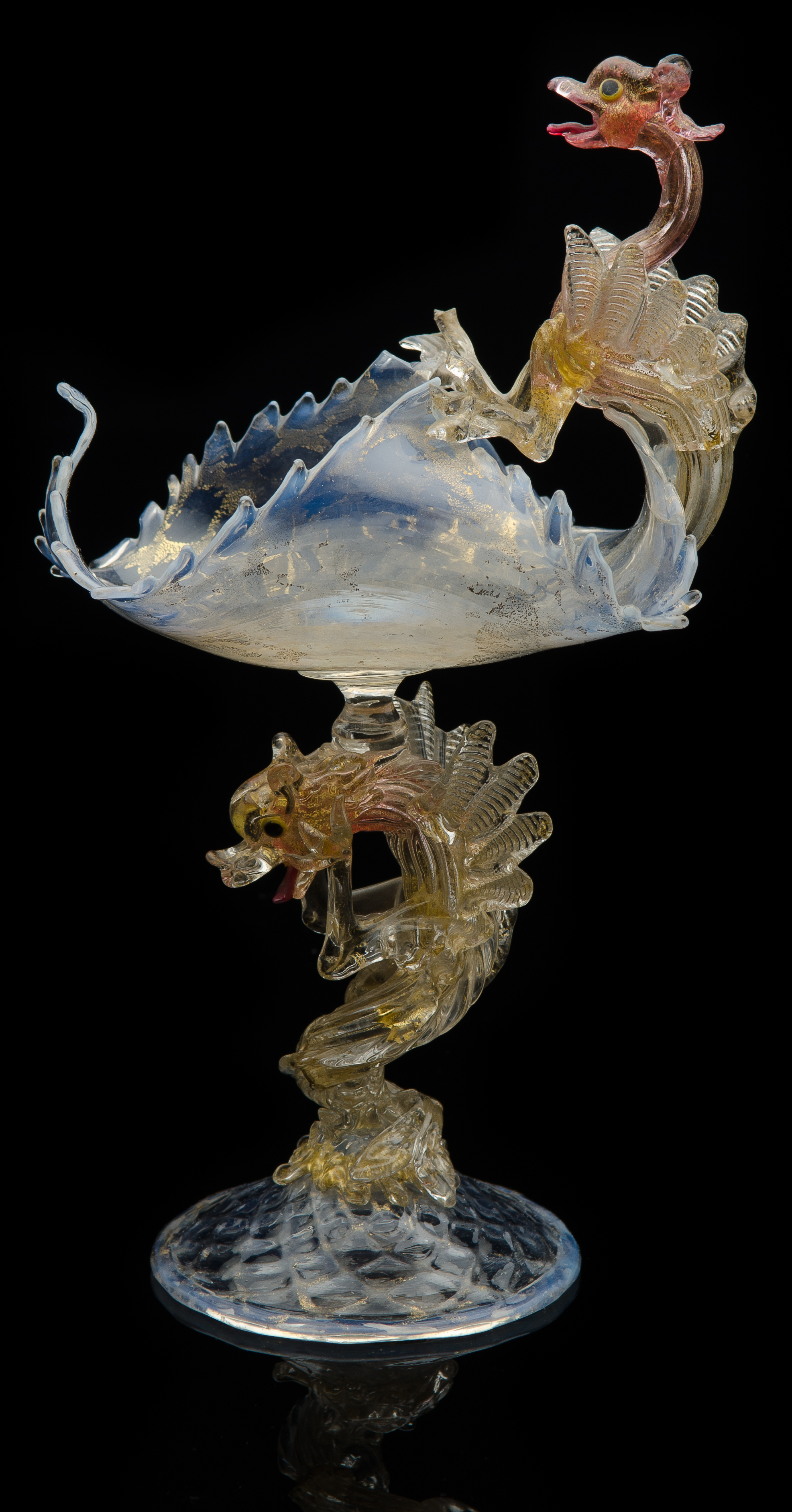  Fratelli Toso,  Opalescent Vase with Two Dog-Headed Dragons of St. George  (circa 1895, glass, 11 inches), VV.154 