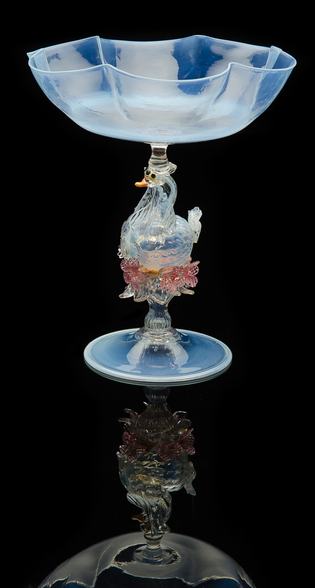  Salviati and Company,  Opalescent Champagne Glass with Swan Stem  (circa 1890, glass, 7 7/8 inches), VV.65 