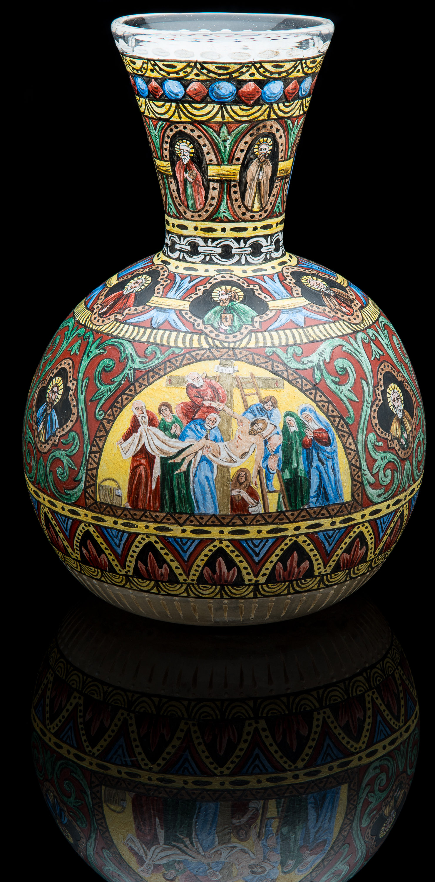  Unknown,  Colorless Vase Painted with Scenes from the Life of Christ  (circa 1885, glass, 11.25 inches), VV.1013 