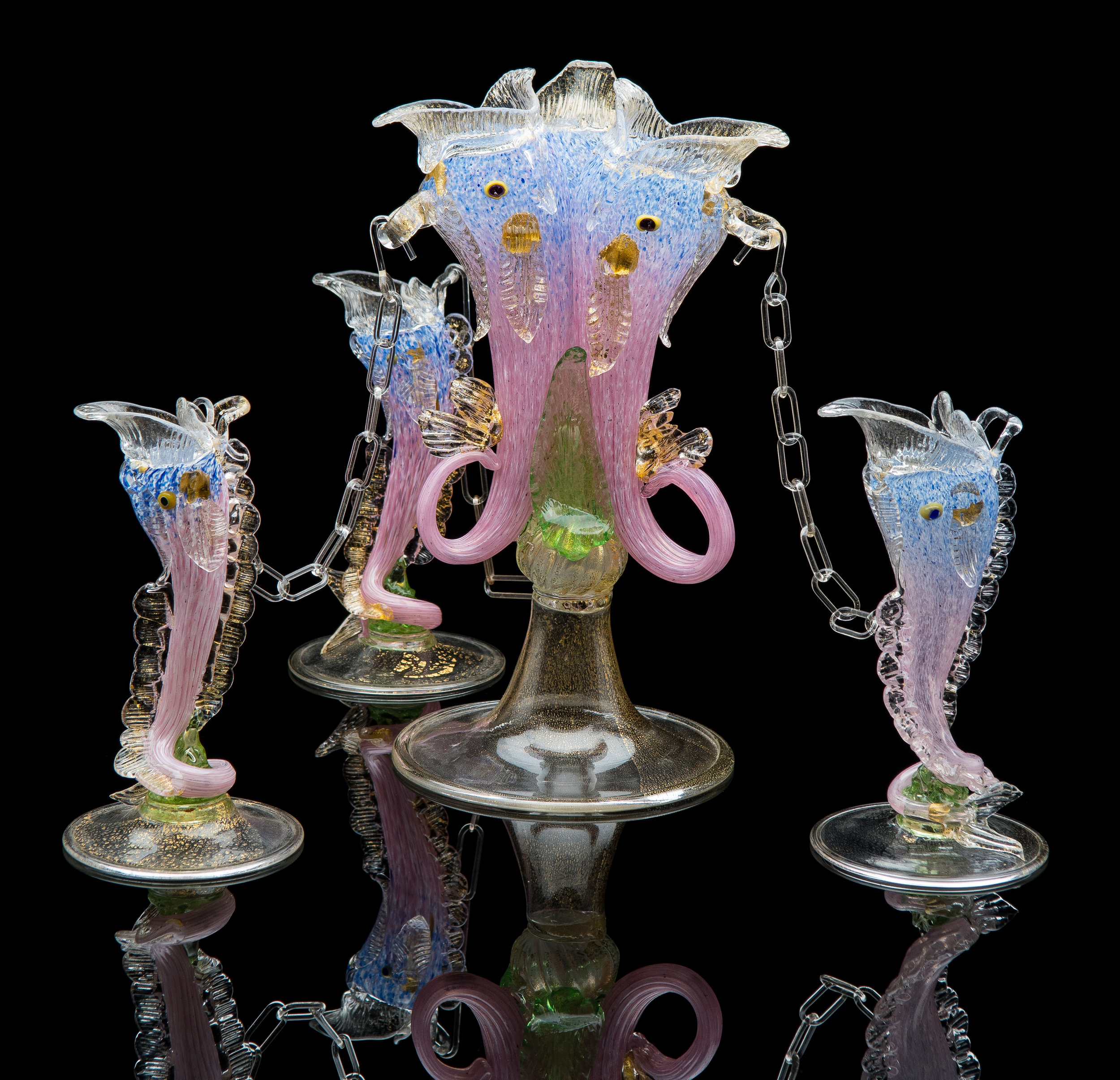  Fratelli Toso,  Dolphin Epergne  (circa 1890, glass, 11.5 inches), VV.1009 