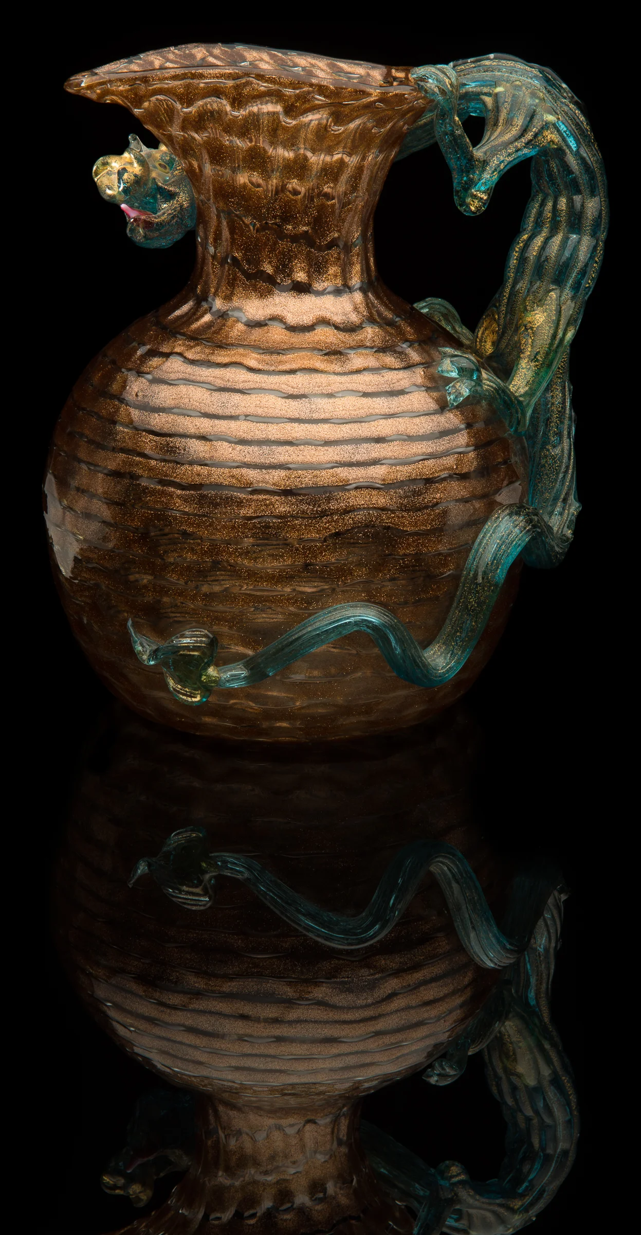 Artisti Barovier, Vetro a Fili Aventurina Pitcher (circa 1895, glass, 8 inches), VV.727