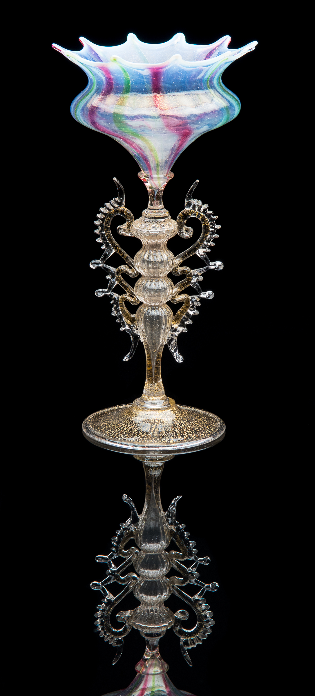  Salviati and Company,  Pink and Green Girasol Goblet with Colorless and Aventurine Morise Stem  (circa 1880, glass, 8 1/8 inches), VV.903 