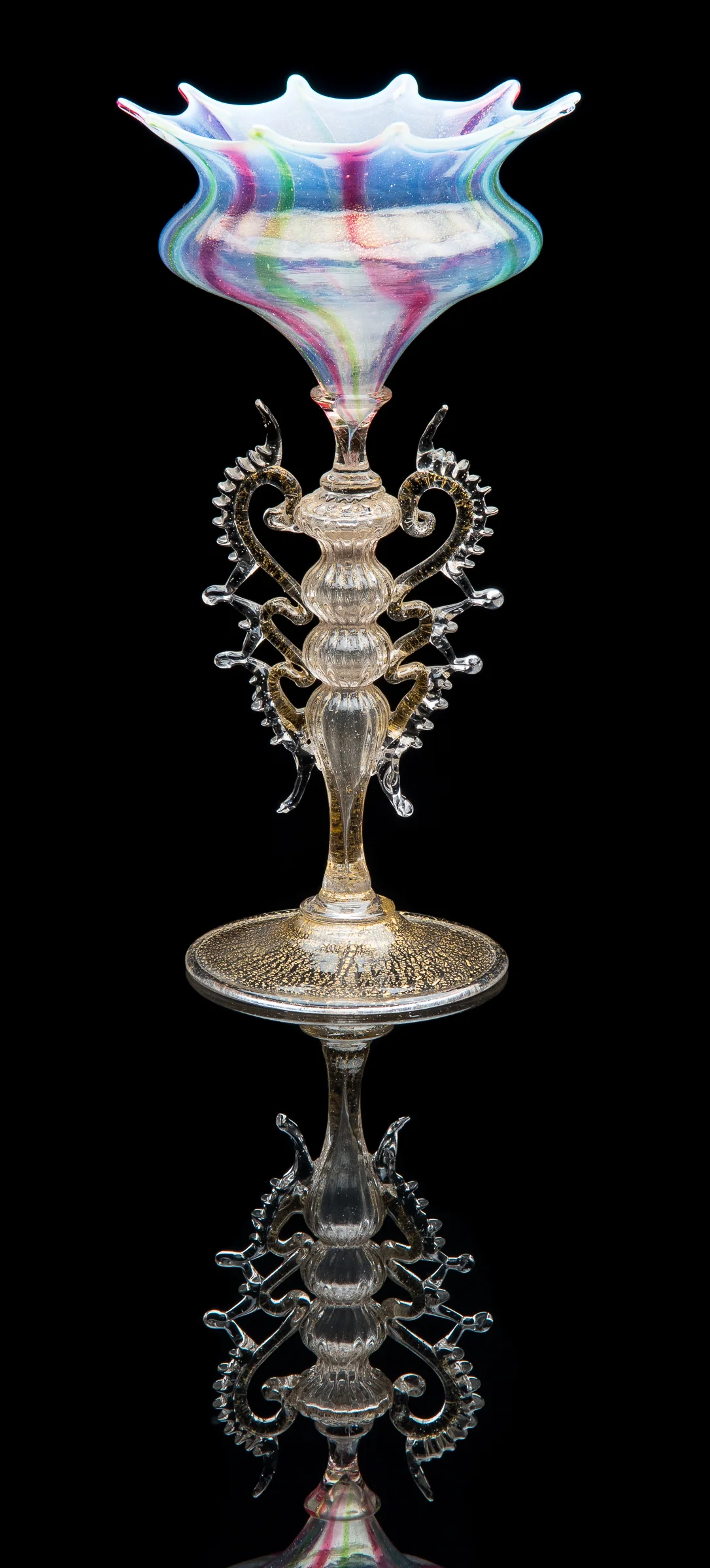 Salviati and Company, Pink and Green Girasol Goblet with Colorless and Aventurine Morise Stem (circa 1880, glass, 8 1/8 inches), VV.903