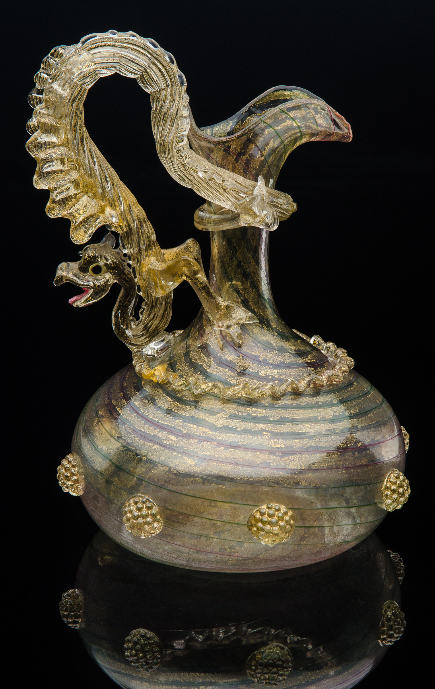  Salviati and Company,  Aventurine Pitcher with Dragon Handle  (circa 1885, glass, 9 13/16 inches), VV.169 