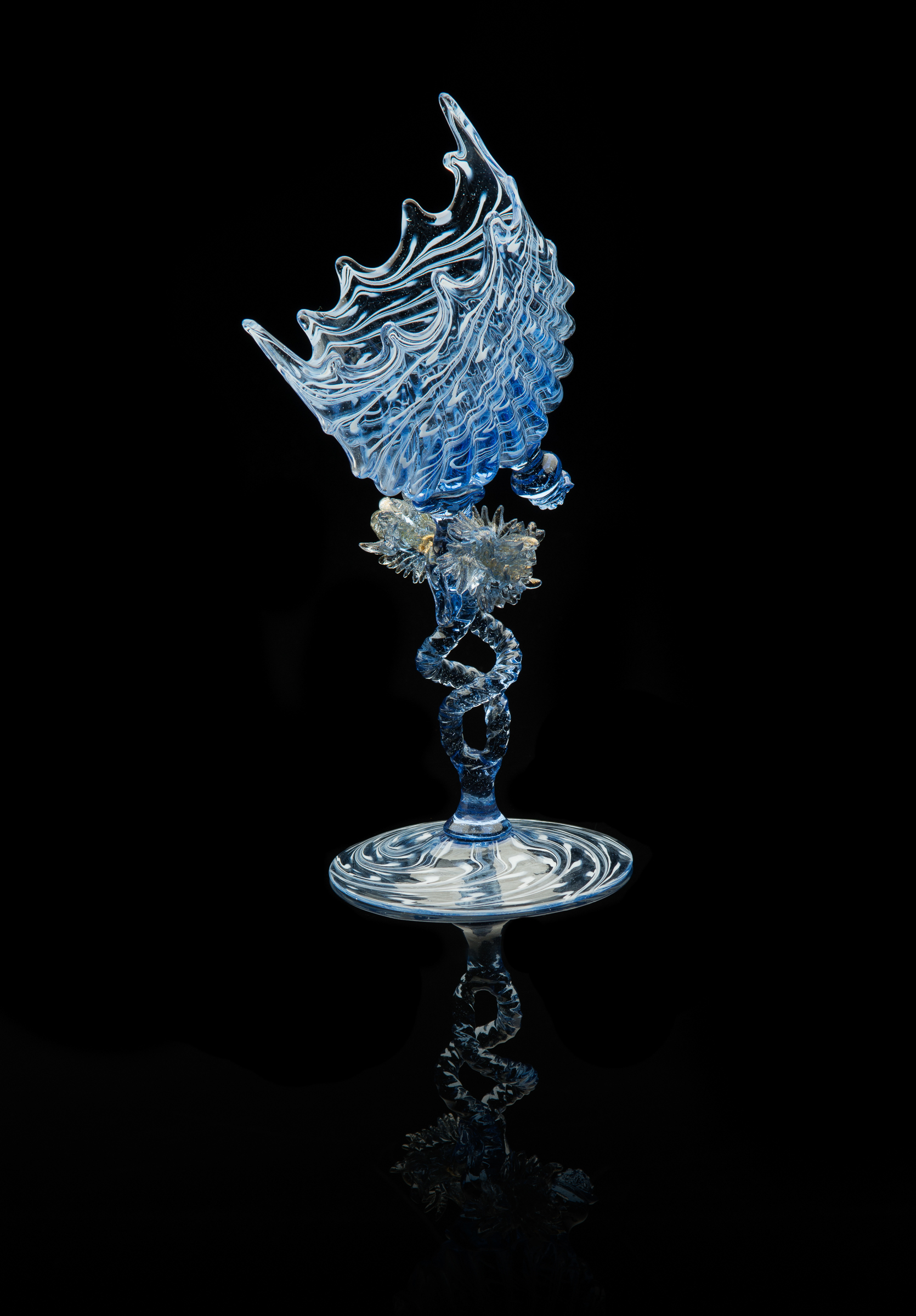  Salviati and Company,  Offset Scallop Shell Card Holder with Double Helix Stem  (glass, 9 inches), VV.558 