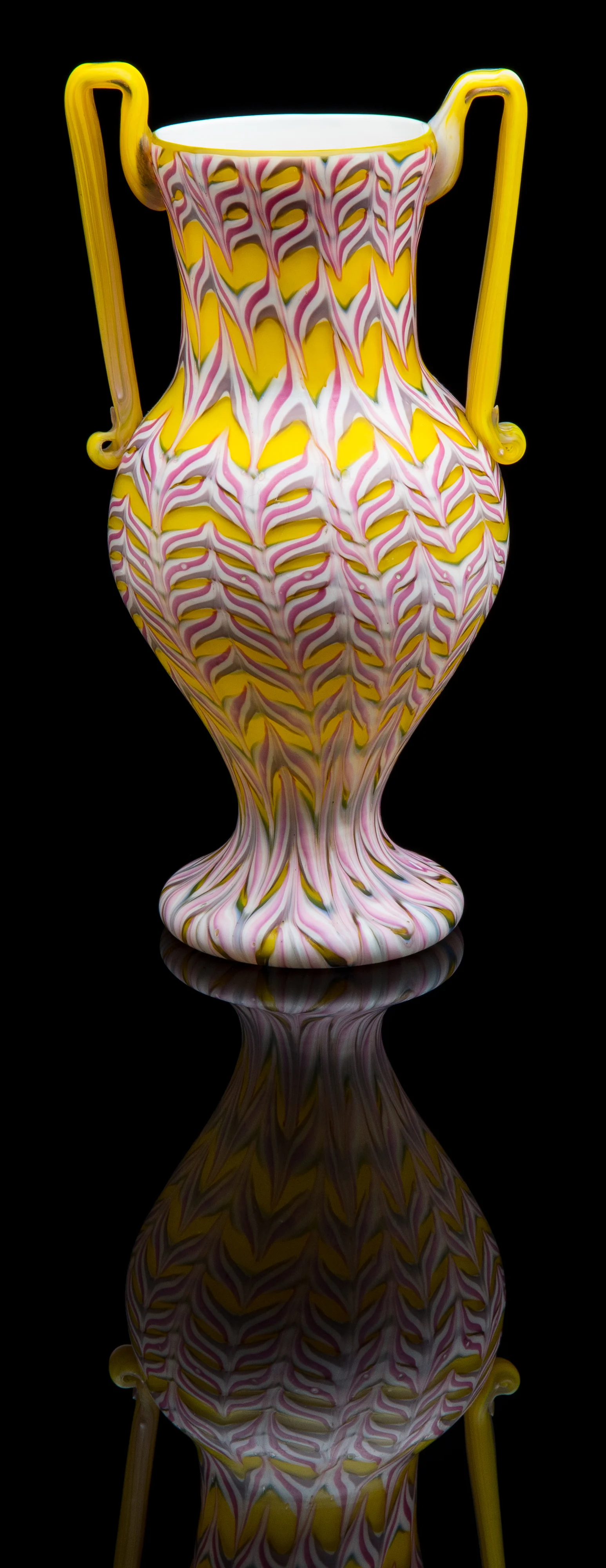 Fratelli Toso, Yellow, Pink and White Fenicio Double Handled Vase (1910, glass), VV.866
