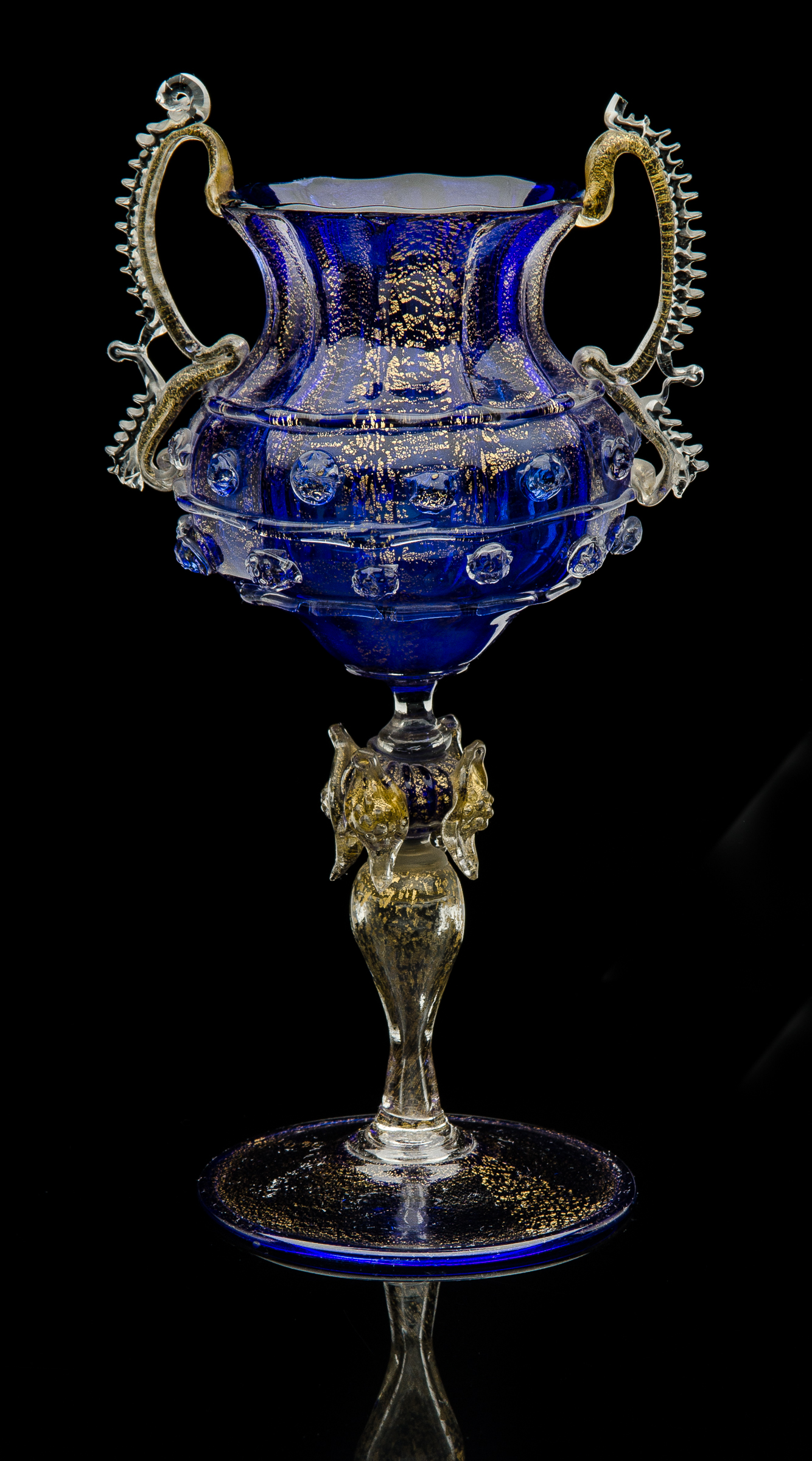  Fratelli Toso,  Cobalt Blue Double Handled Vase with Aventurine  (1885, glass, 7.5 inches), VV.209 