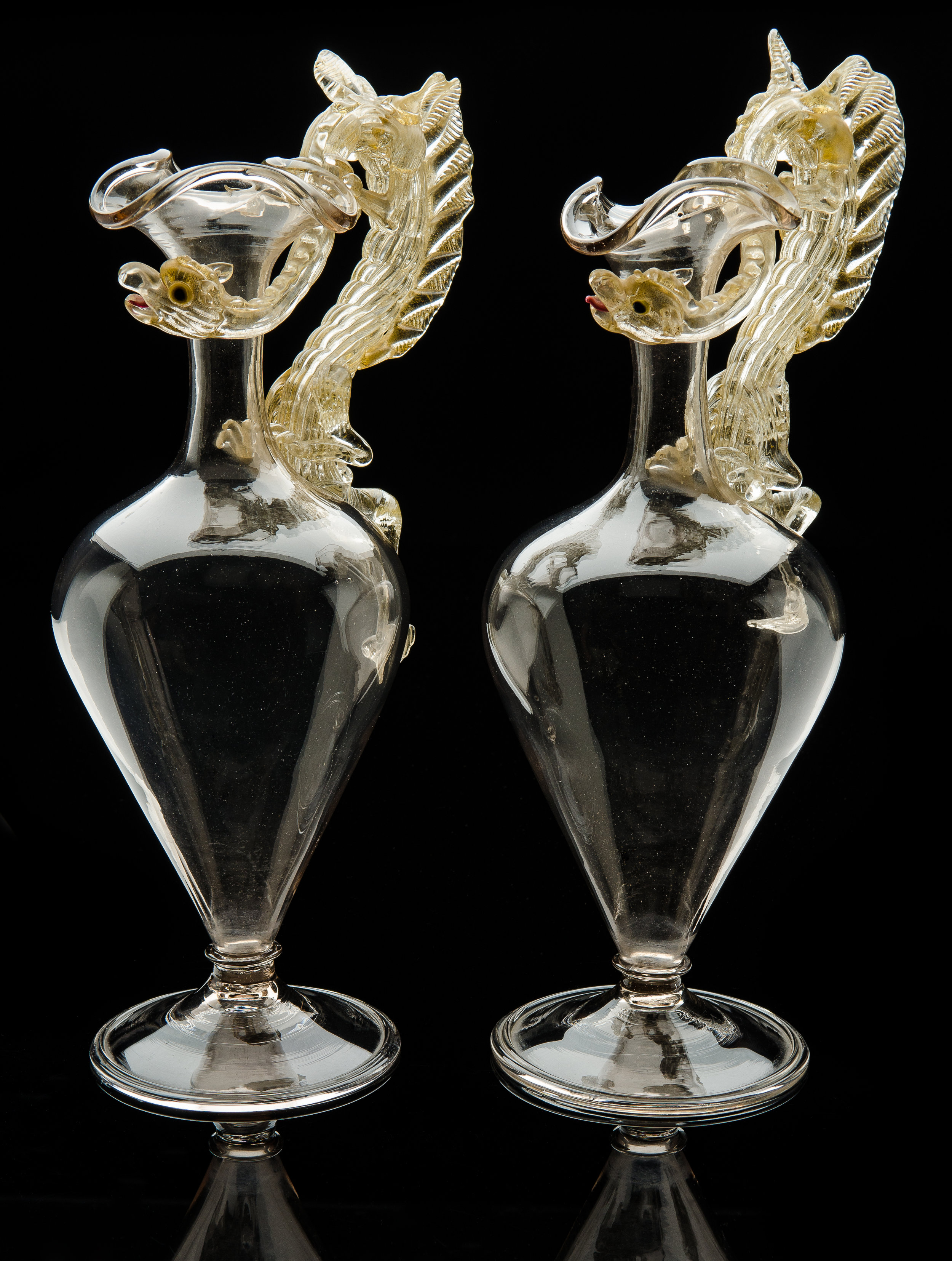  Salviati and Company,  Pair of Dragon Handled Ewers  (1880, glass, 14.75 inches), VV.117 
