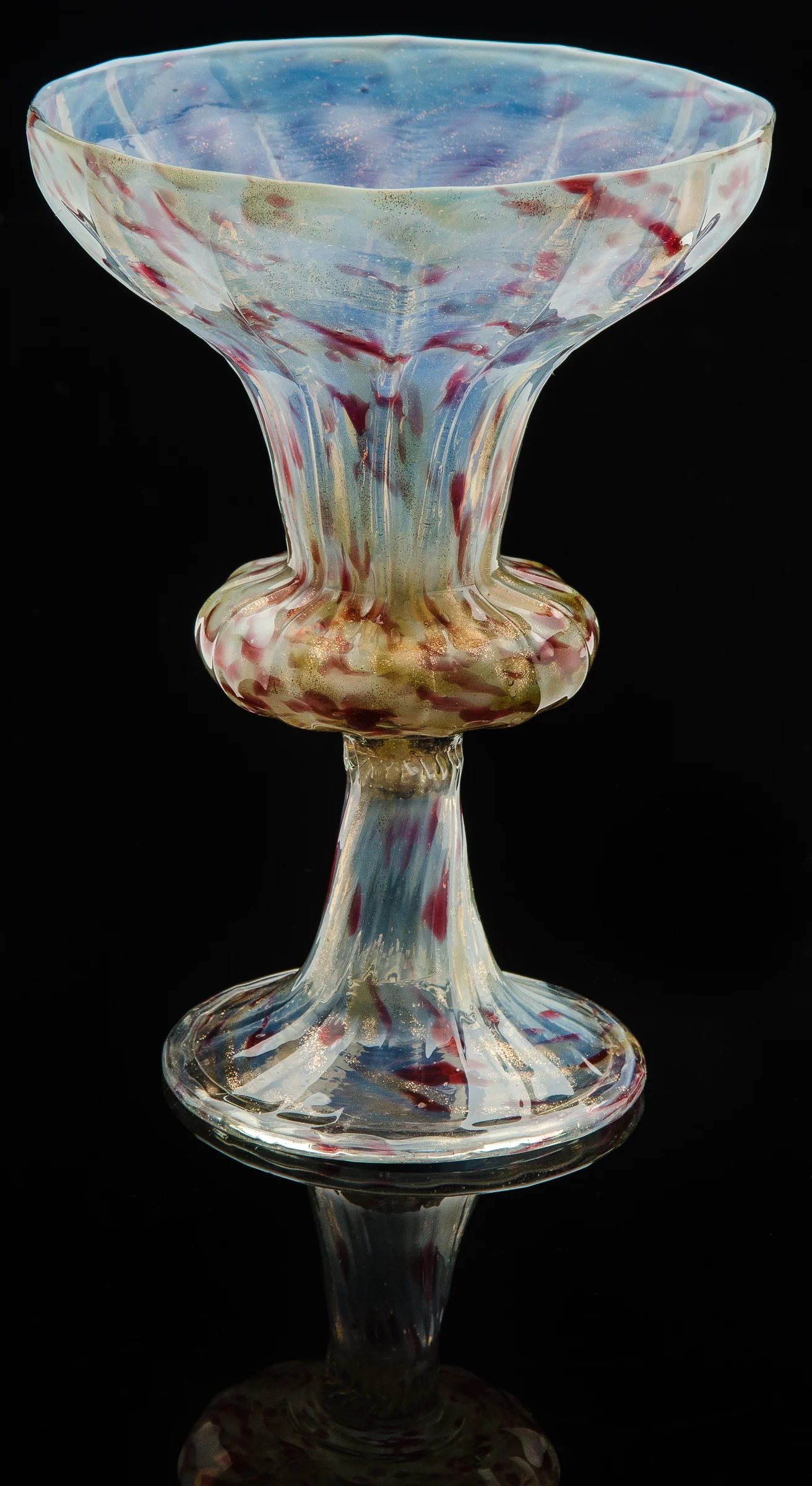 Societa Anonima per Salviati, Opalescent Goblet with Ribbed Bowl (1866, glass, 7 1/16 inches), VV.333