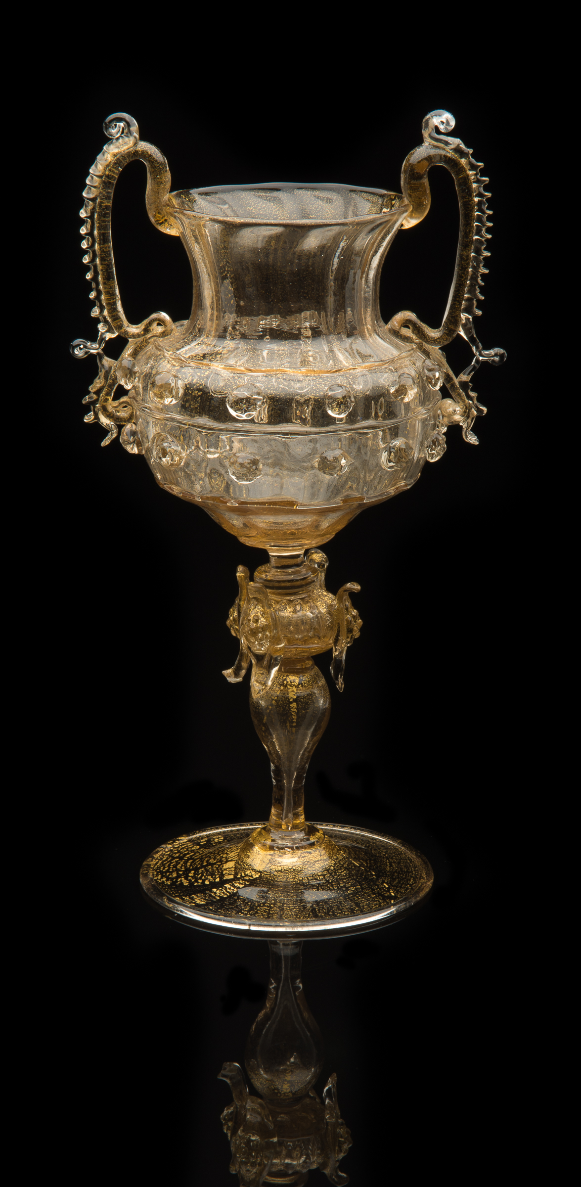  Salviati and Company,  Gold Aventurine Double-handled Goblet  (1890, glass, 7 11/16 inches), VV.702 