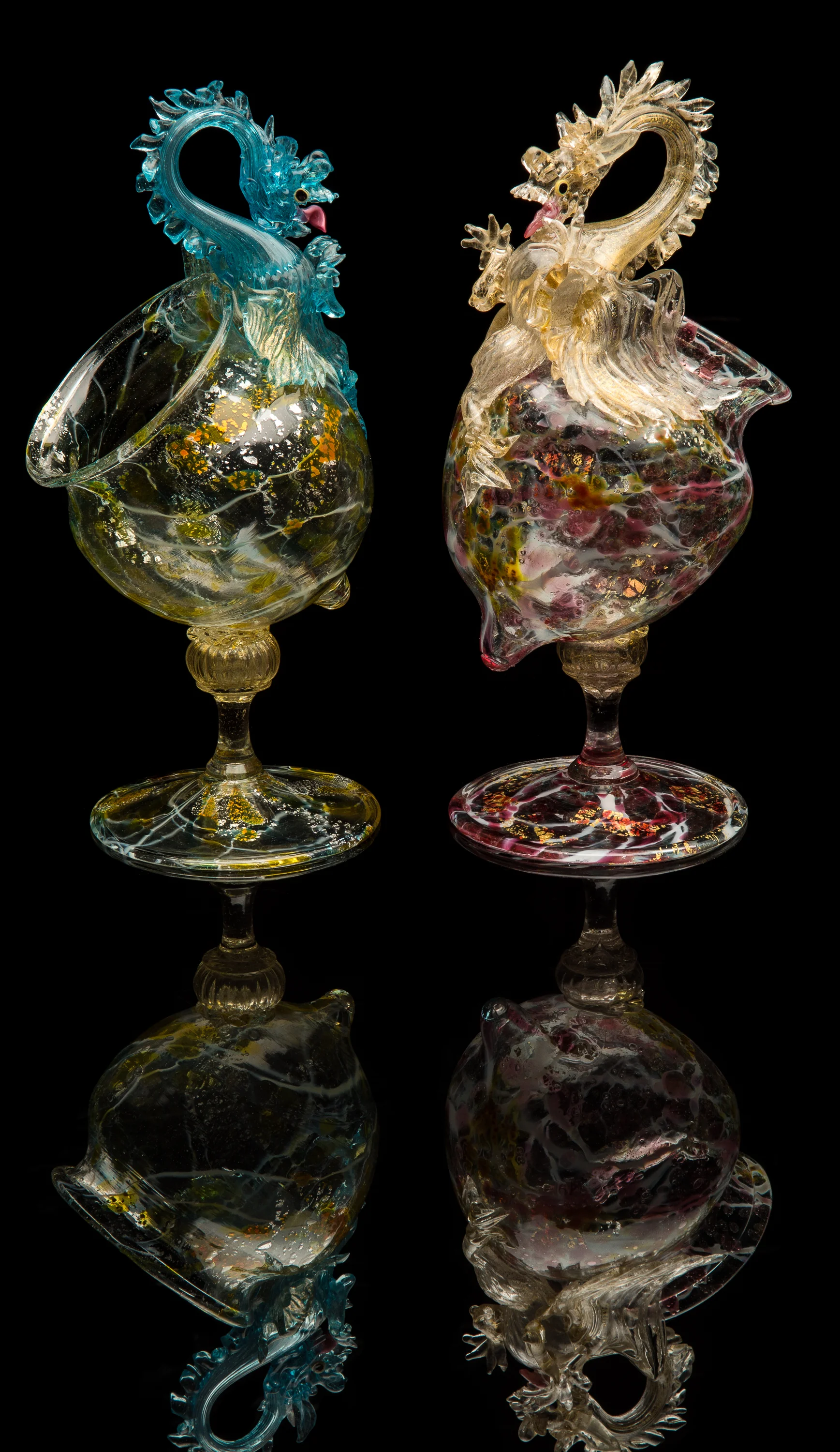 Fratelli Toso, Multicolored Offset Standing Bowls with Dragons (1880, glass, 12.25 inches), VV.774