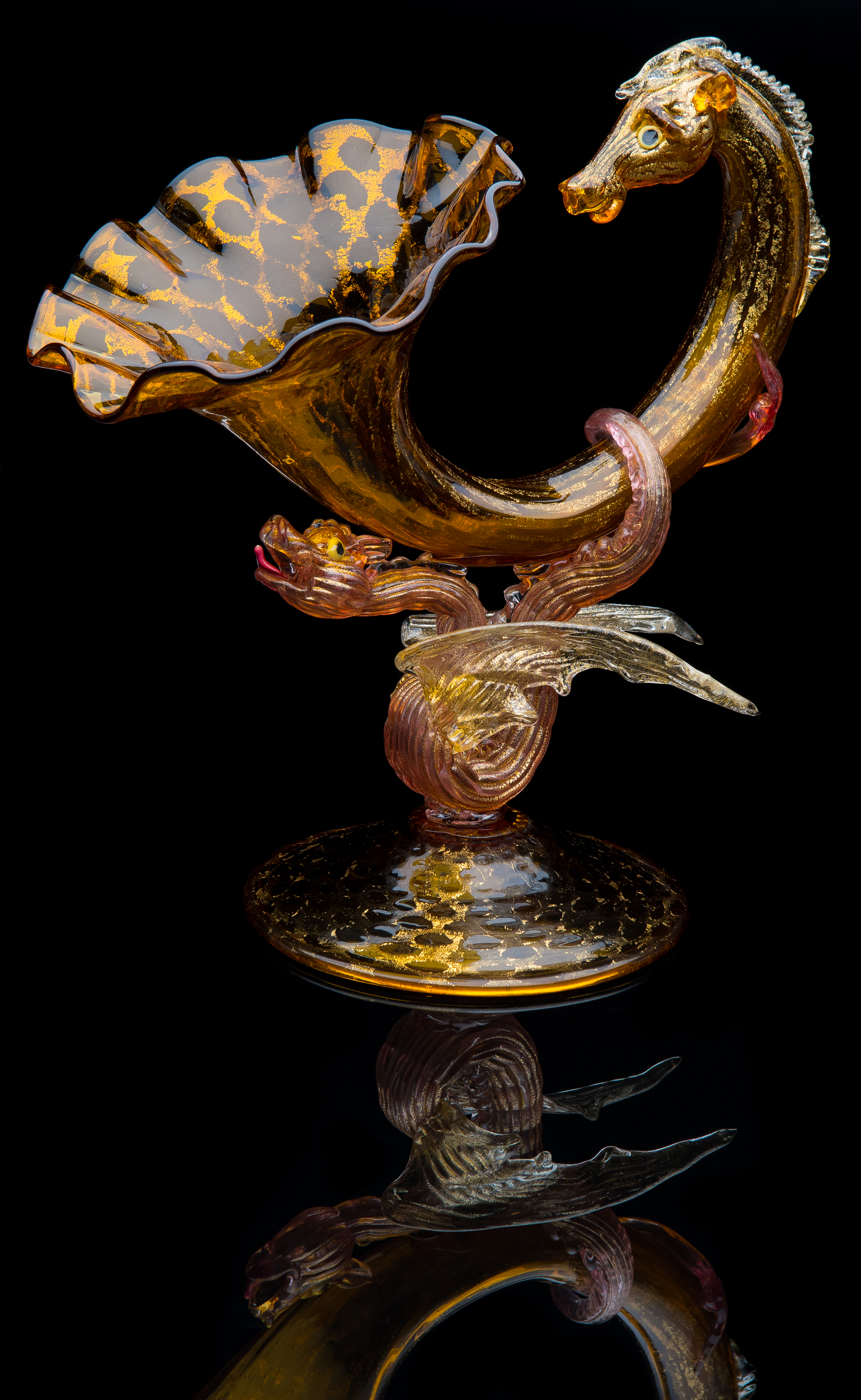  Salviati and Company,  Large Winged Dragon Cornucopia with Pegasus Head  (1885, glass, 10.25 inches), VV.1093 