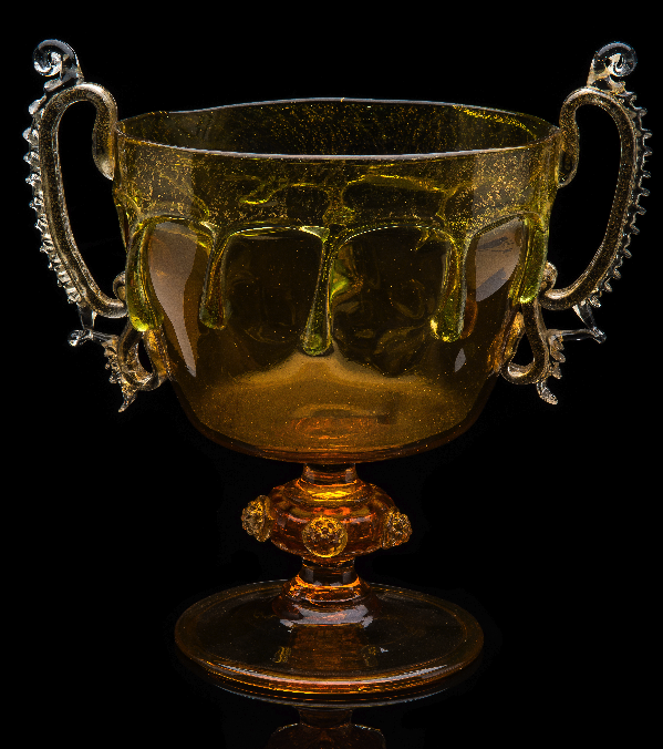  Venice and Murano Company,  Double Handled Amber Compote  (1877, glass, 8.25 inches), VV.457 