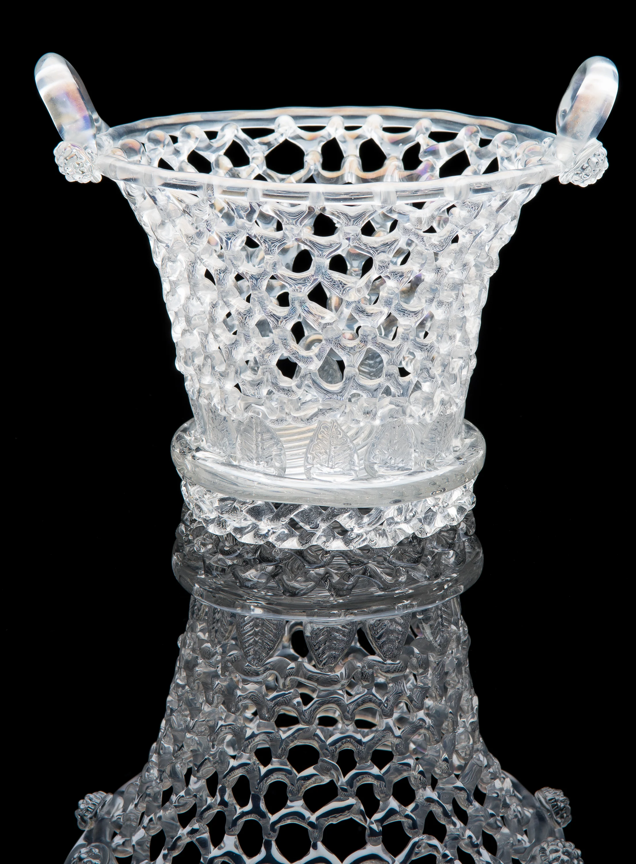 Barovier & Toso, Clear Iridized Basket (circa 1900, glass, 7.5 inches), VV.1137