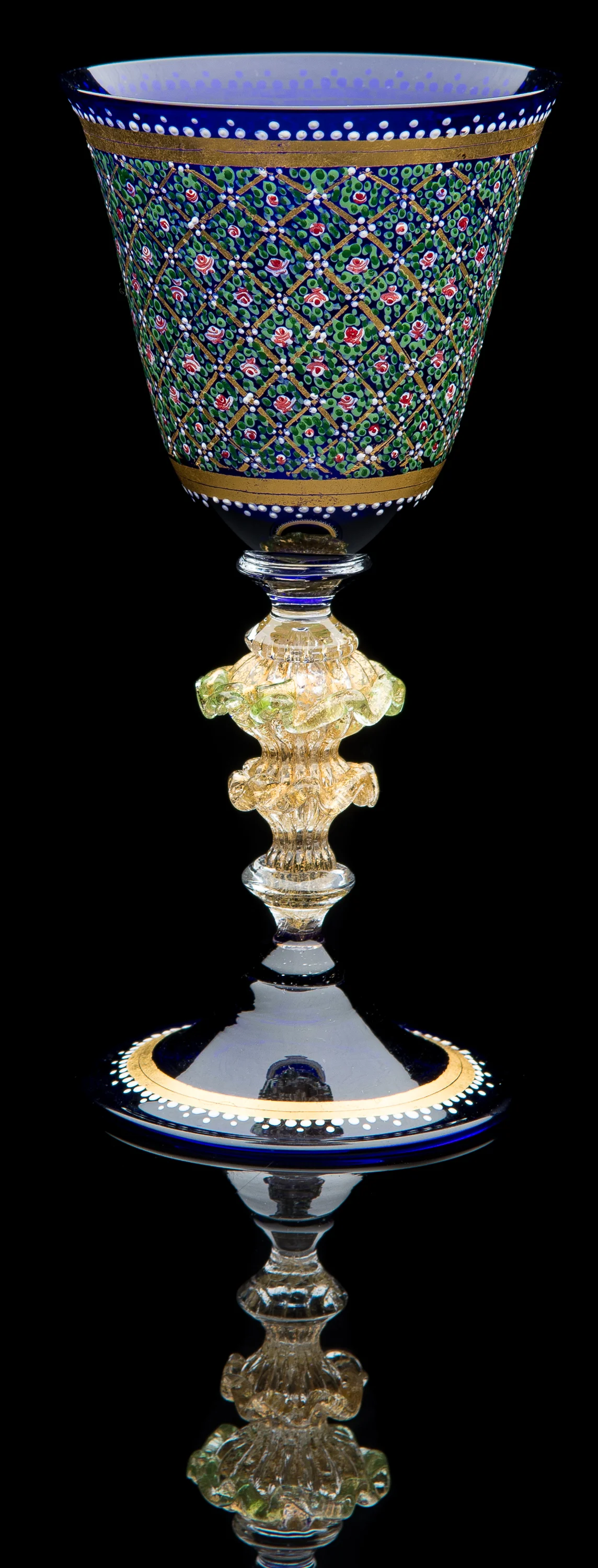Salviati and Company, Blue Green & Gold Enamel Goblet (circa 1866, glass, 5.25 inches), VV.1151