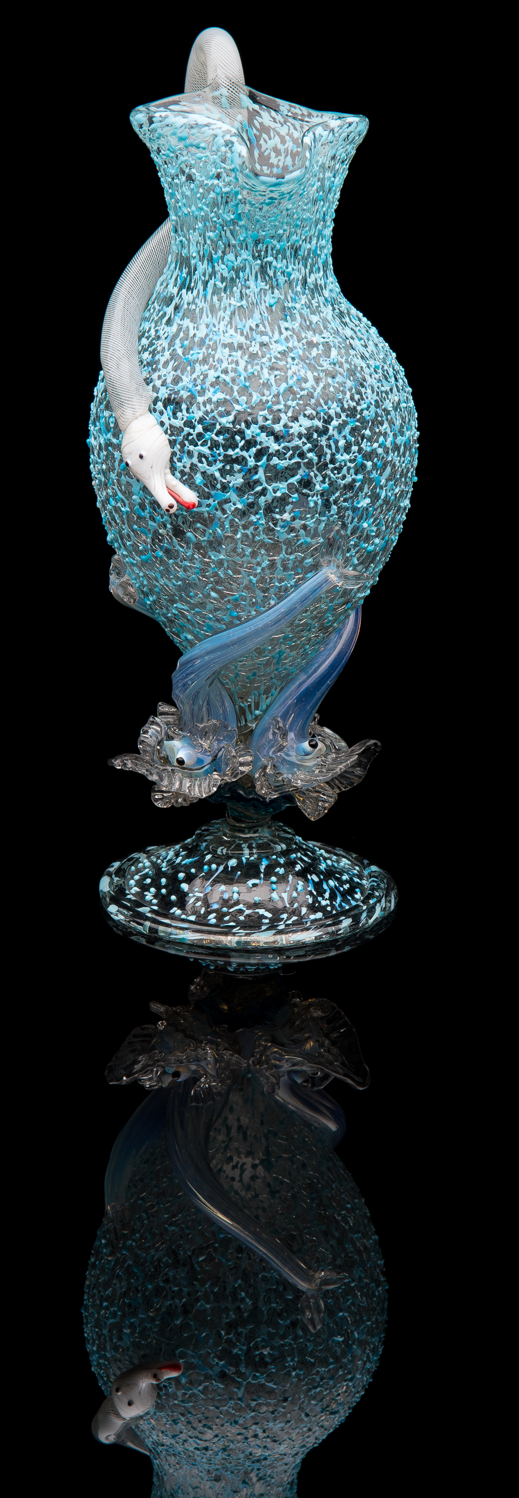  Salviati and Company,  Light Blue Granzioli Form with White Latticino Serpent Handle  (circa 1880, glass, 9.5 inches), VV.1172 