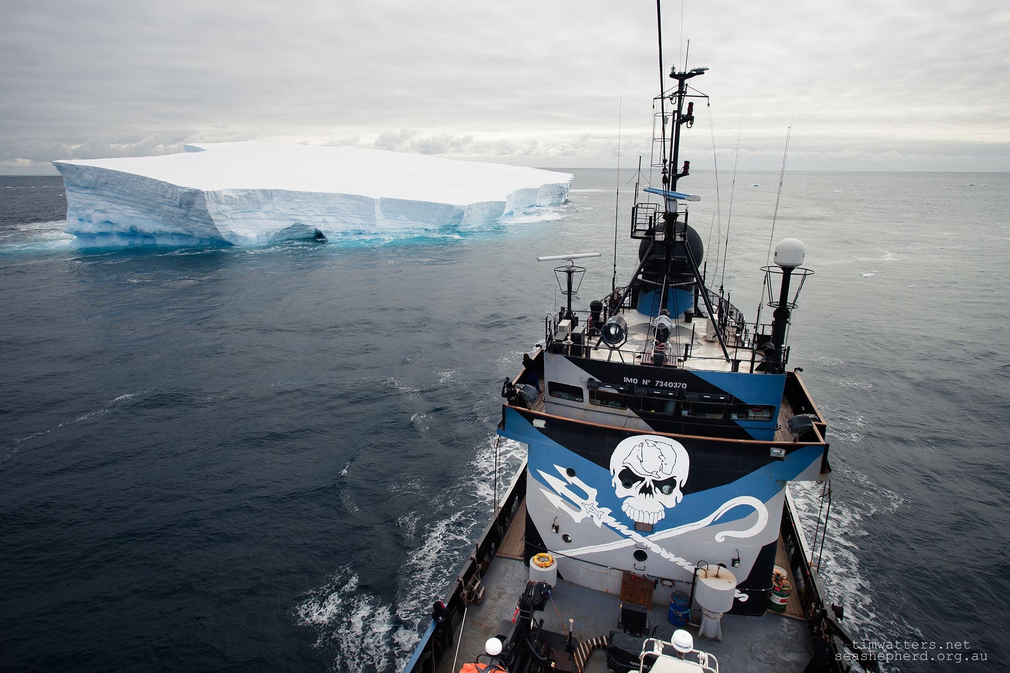 The Steve Irwin sails past an iceberg in the Ross Sea, Antarctica - 2014.