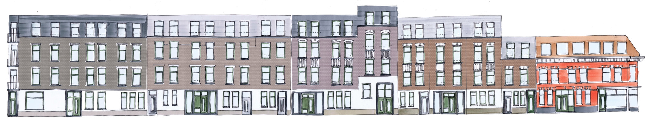 Handschetsen in de ontwerpfase voor de nieuwe gevel
