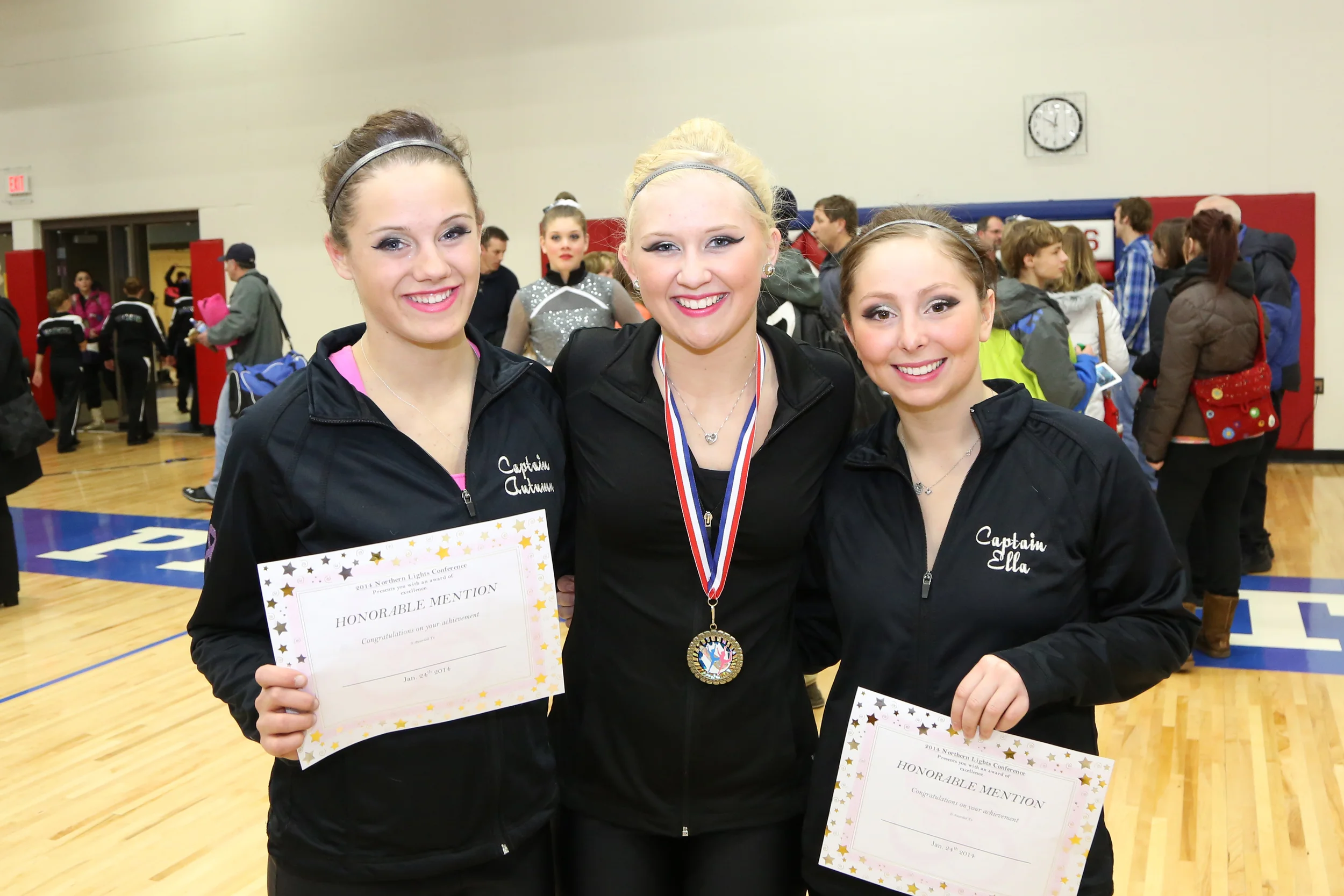 Wadena-Deer Creek dance team members receiving recognition at the Northern Lights Conference Championship recently were Autumn Jahnke, Kristyn Ament and Ella Harrison. (Photo by Cheryl Harrison) 