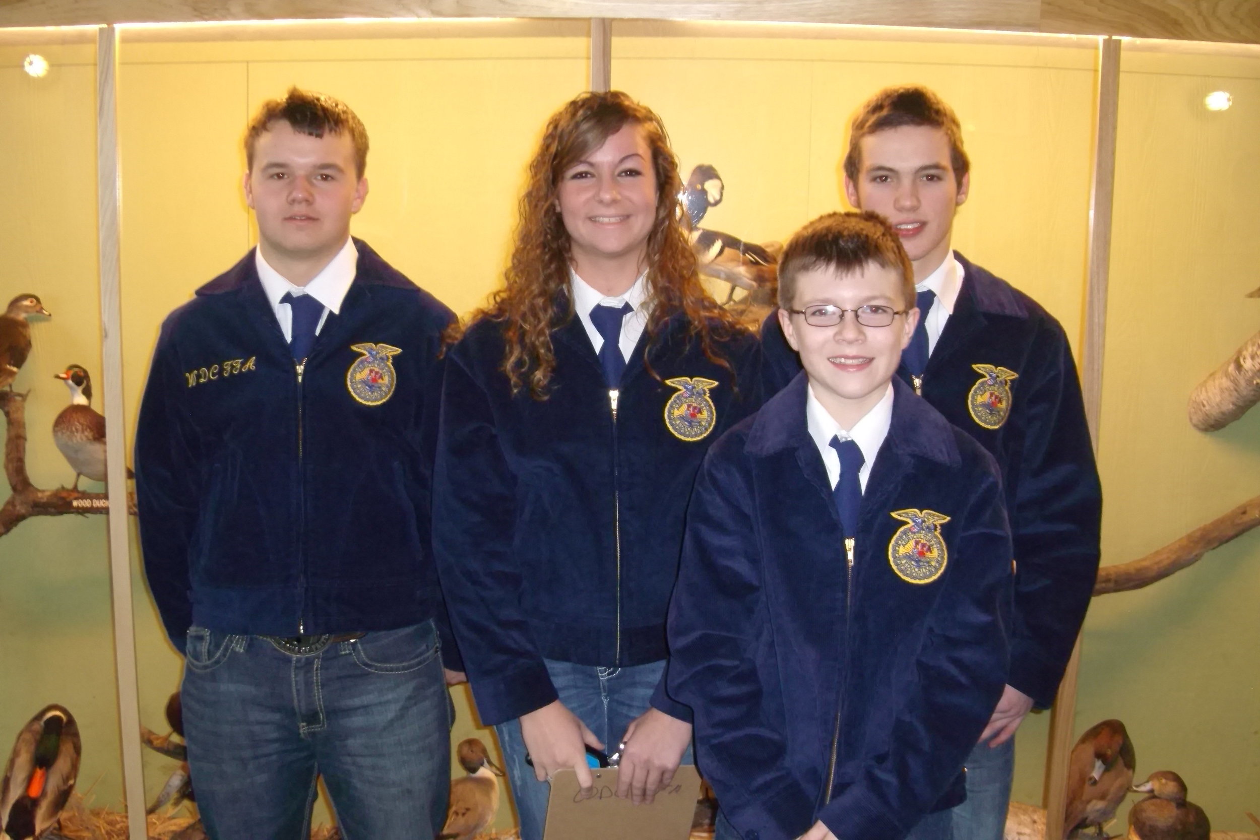 Members of Wadena-Deer Creek FFA Fish and Wildlife team, from left to right: Presley Sleyster, Abby Wegscheid, Ryan Grendahl and Mitch Janson. (Photo by Richard Muckala, WDC Schools) 