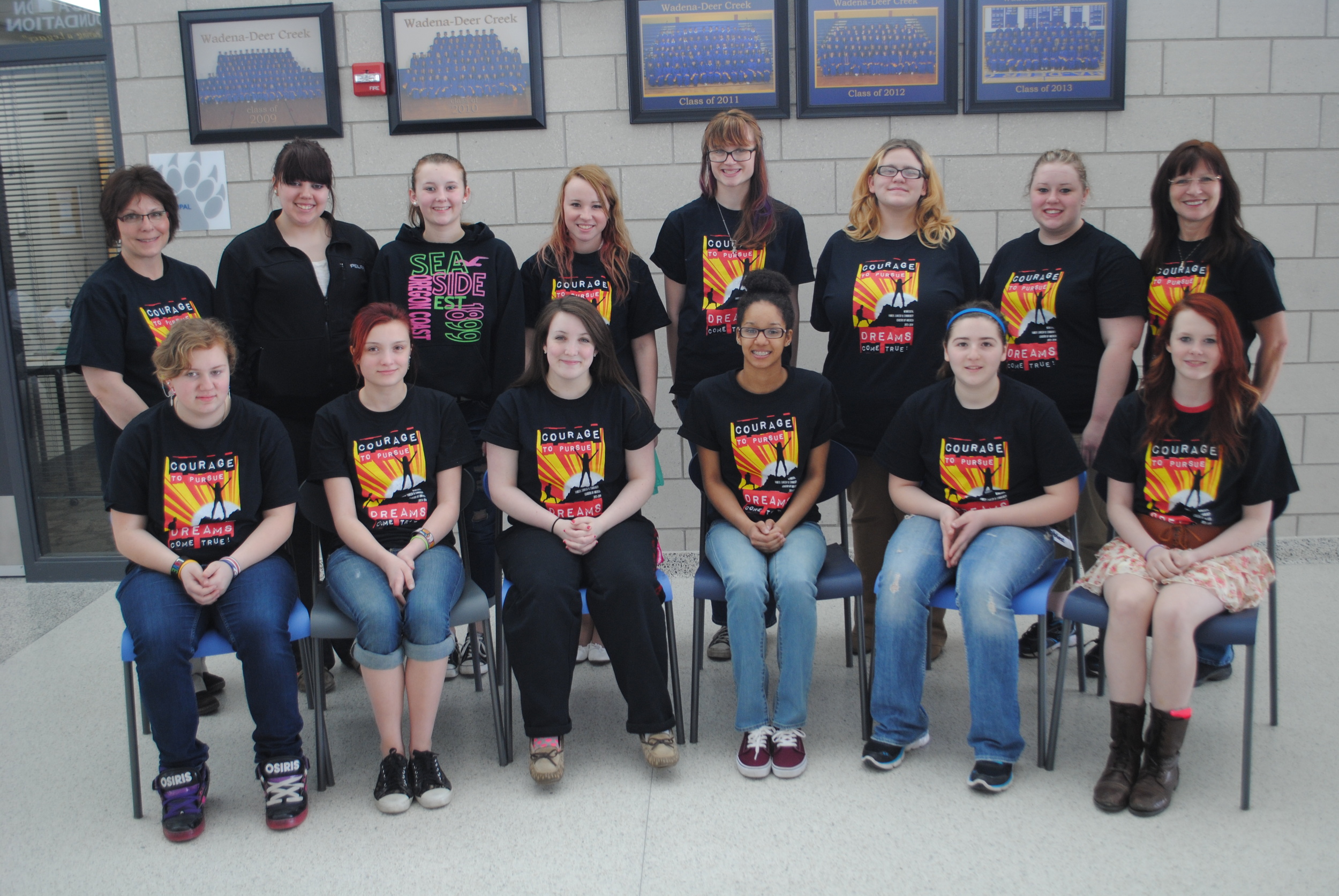 Wadena-Deer Creek FCCLA members who attended the State Conference in Bloomington last week, were (front row, from left): Hayley Maloney, Raine Curtis, Hope Norenberg, Kayla Hanson, Lyndsay Frisch and Kayla Peterson; back row, from left: Sheila Winkels, advisor; Angela Torkkola, Jessica Langer, Anissa Mench, Kendra Curtis, Divina Turley, Shania Lannes and Cindi Koll, advisor. Missing: Caitlin Savage. (Photo by Dana Pavek, WDC Schools)