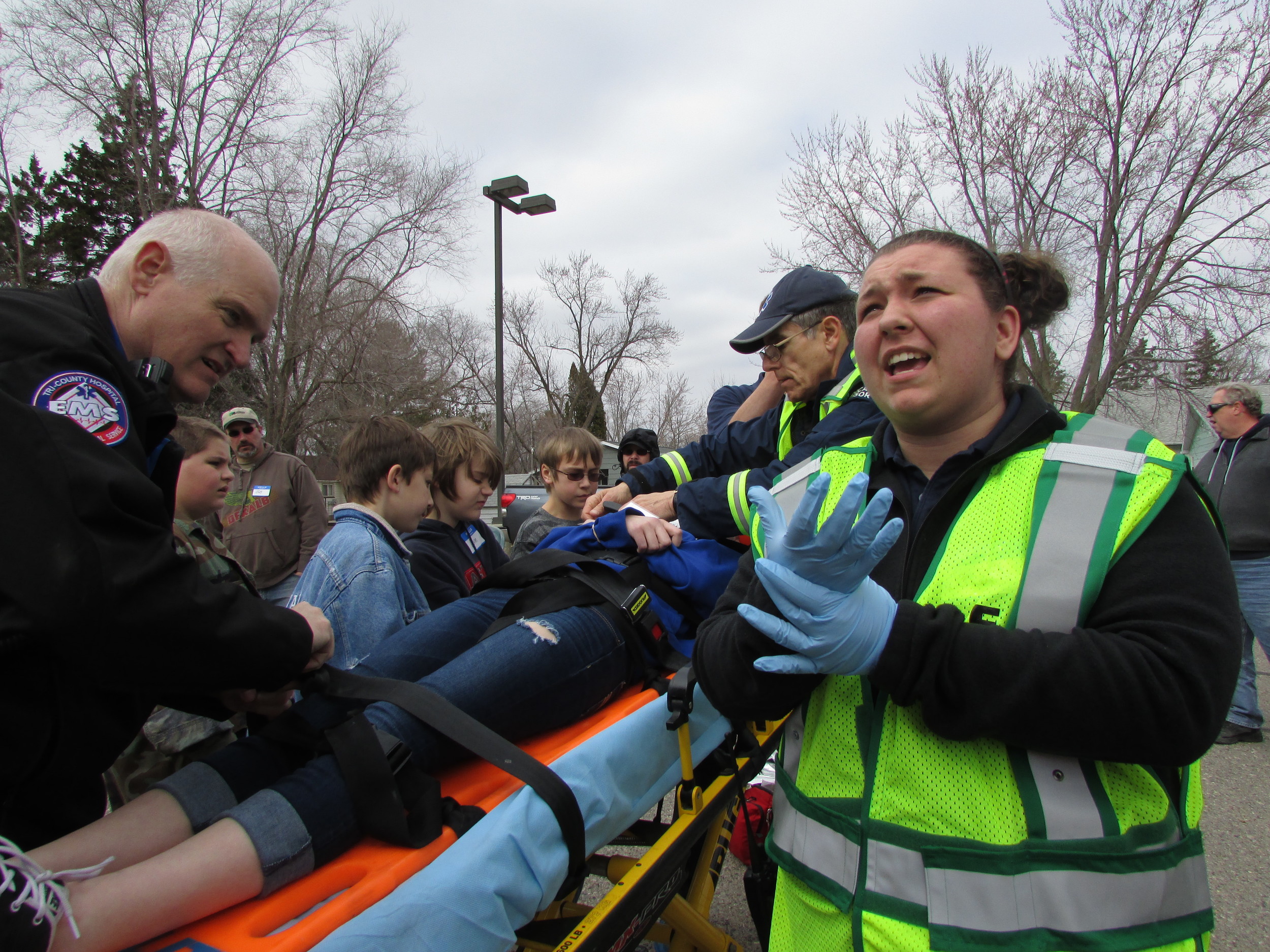 The victims were transported to Tri-County Hospital's Emergency Room, where medical staff went through more emergency care training. 