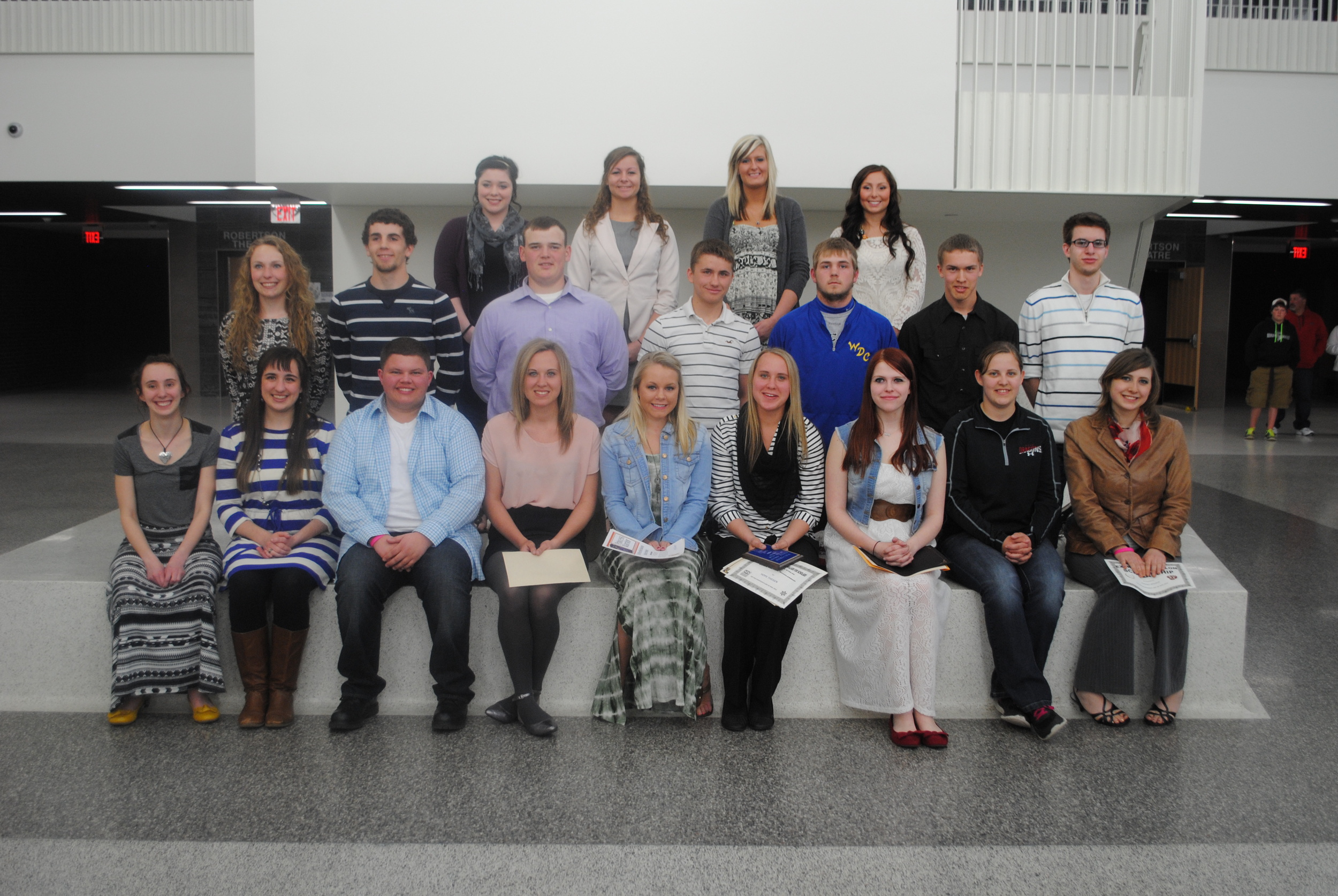 Wadena-Deer Creek High School seniors are shown here at the annual WDC Senior Awards Recognition Program on May 14. Sitting, from left: Ashley Carlson, Brittany Andrews, Austin Hendershot, Heather Theisen, Sydney Schissel, Hope Theisen, AJ Tollefson, Michaela Lehmkuhl, and Katelyn Windels; middle row, from left: Paige Hartman, Isaac Laughlin, Ricky Price, Thane Swisse, Wyatt Weber, Jason Pedersen and Jordan Geiser; back row, from left: Miranda Miller, Abby Wegscheid, Jessie Iken and Ella Harrison. Not pictured: Jacob Goeden and Wesley Janson. (Photo by Dana Pavek, WDC Schools)